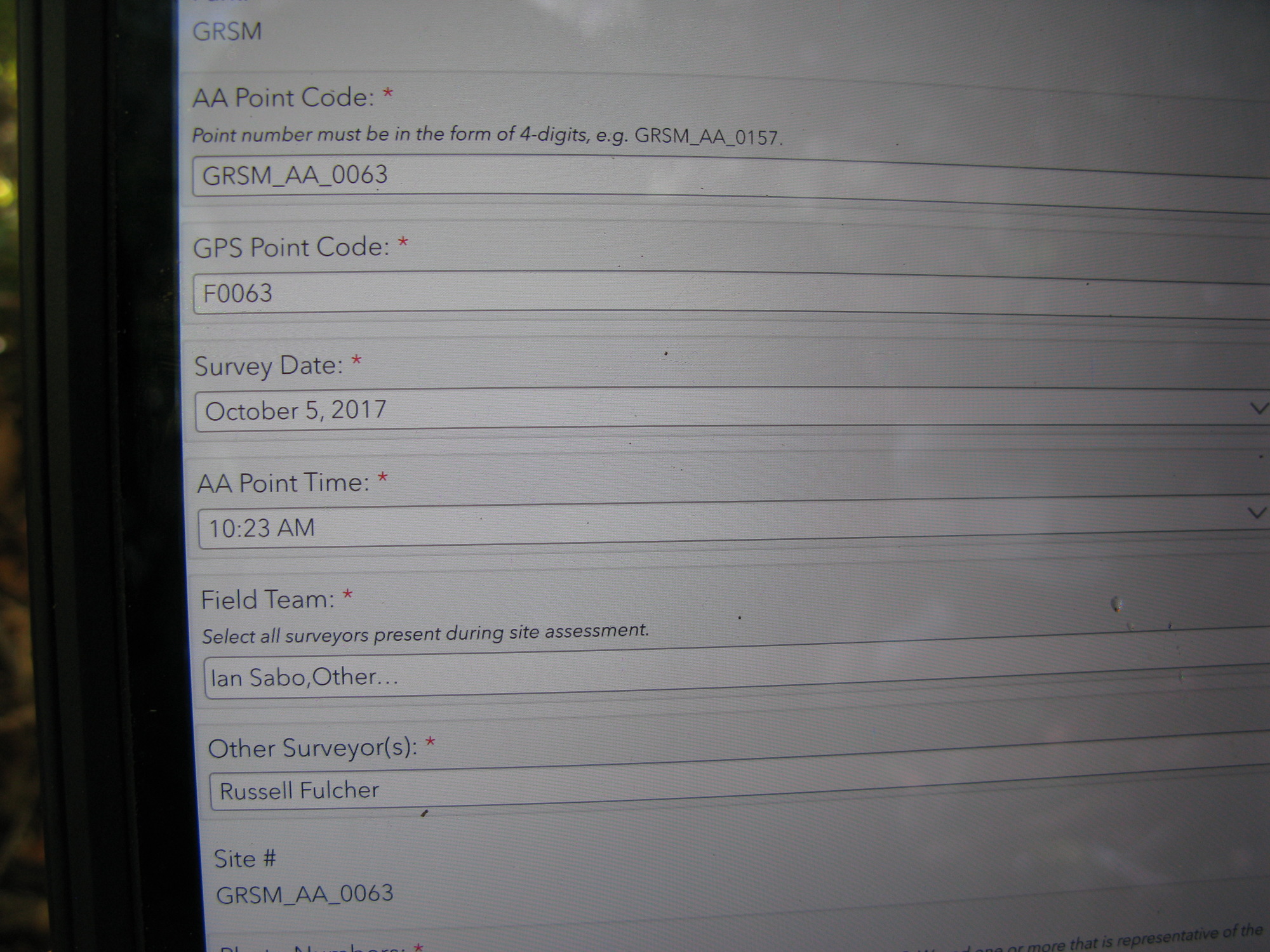 GRSM Accuracy Assessment. Plot Code: GRSM_AA_0063_1