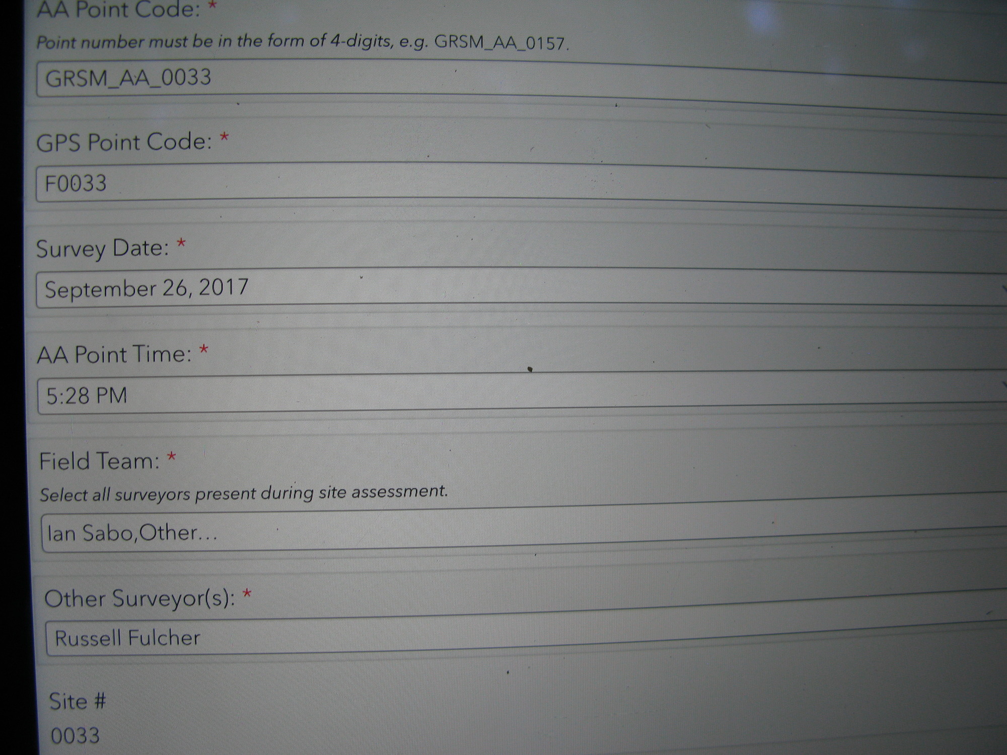 GRSM Accuracy Assessment. Plot Code: GRSM_AA_0033_1