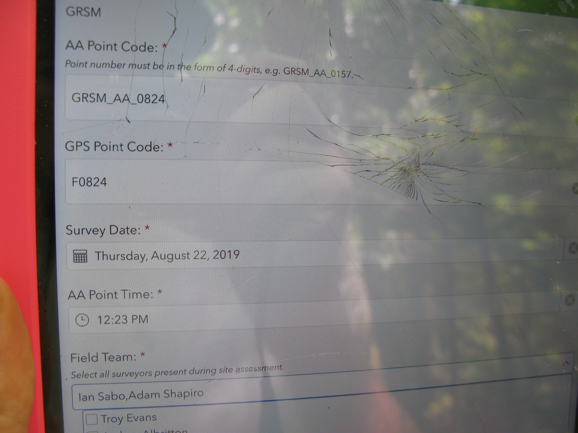 GRSM Accuracy Assessment. Plot Code: GRSM_AA_0824_1