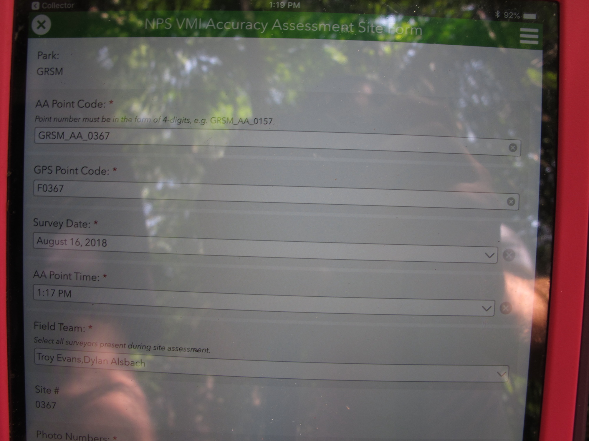 GRSM Accuracy Assessment. Plot Code: GRSM_AA_0367_1