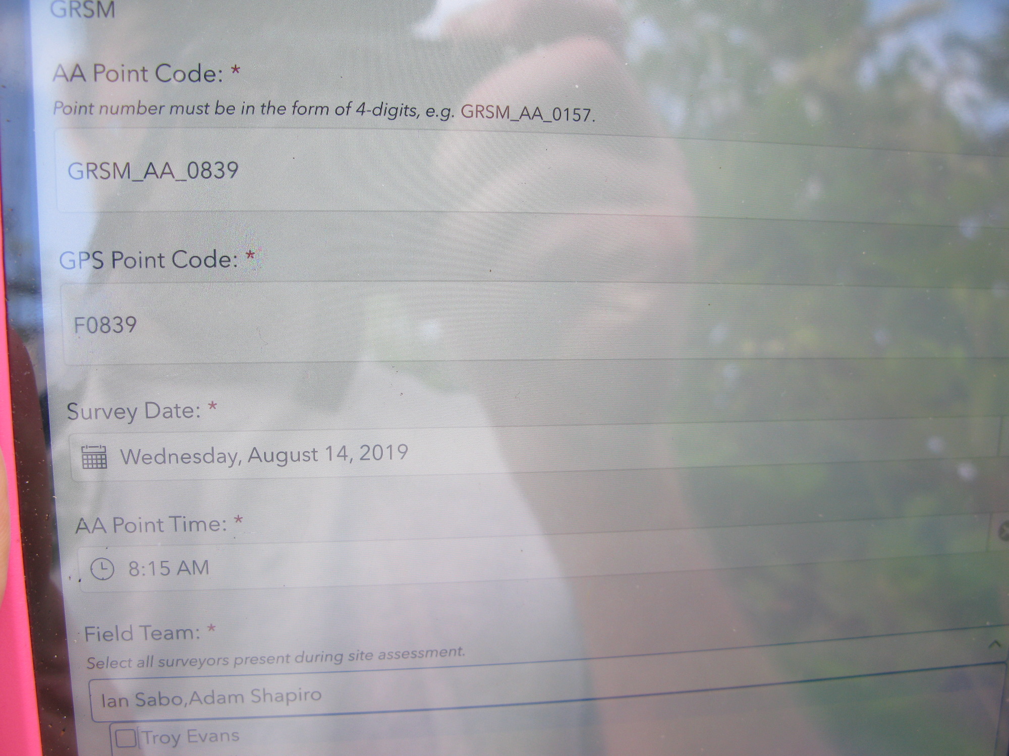 GRSM Accuracy Assessment. Plot Code: GRSM_AA_0839_1