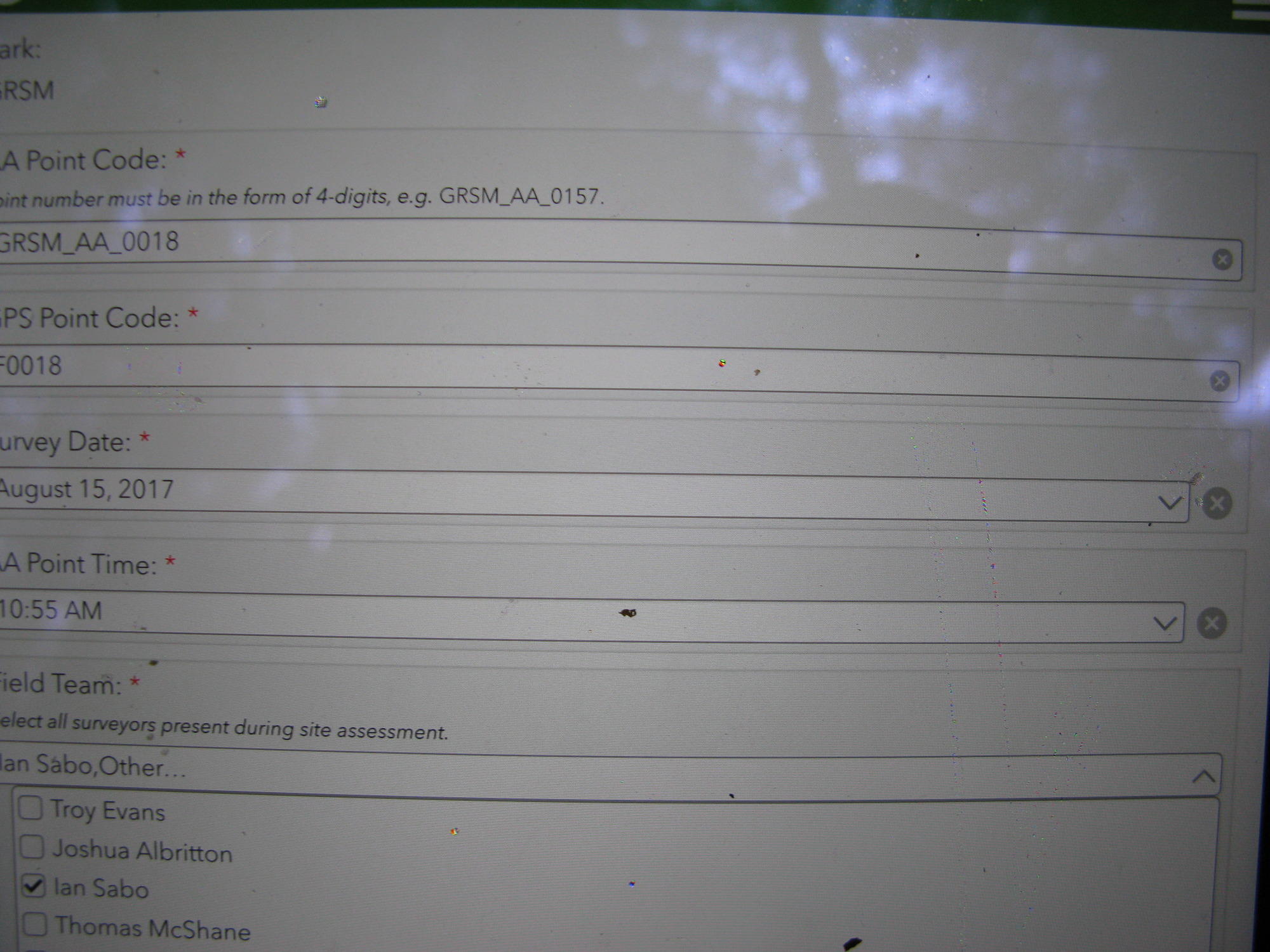 GRSM Accuracy Assessment. Plot Code: GRSM_AA_0018_1