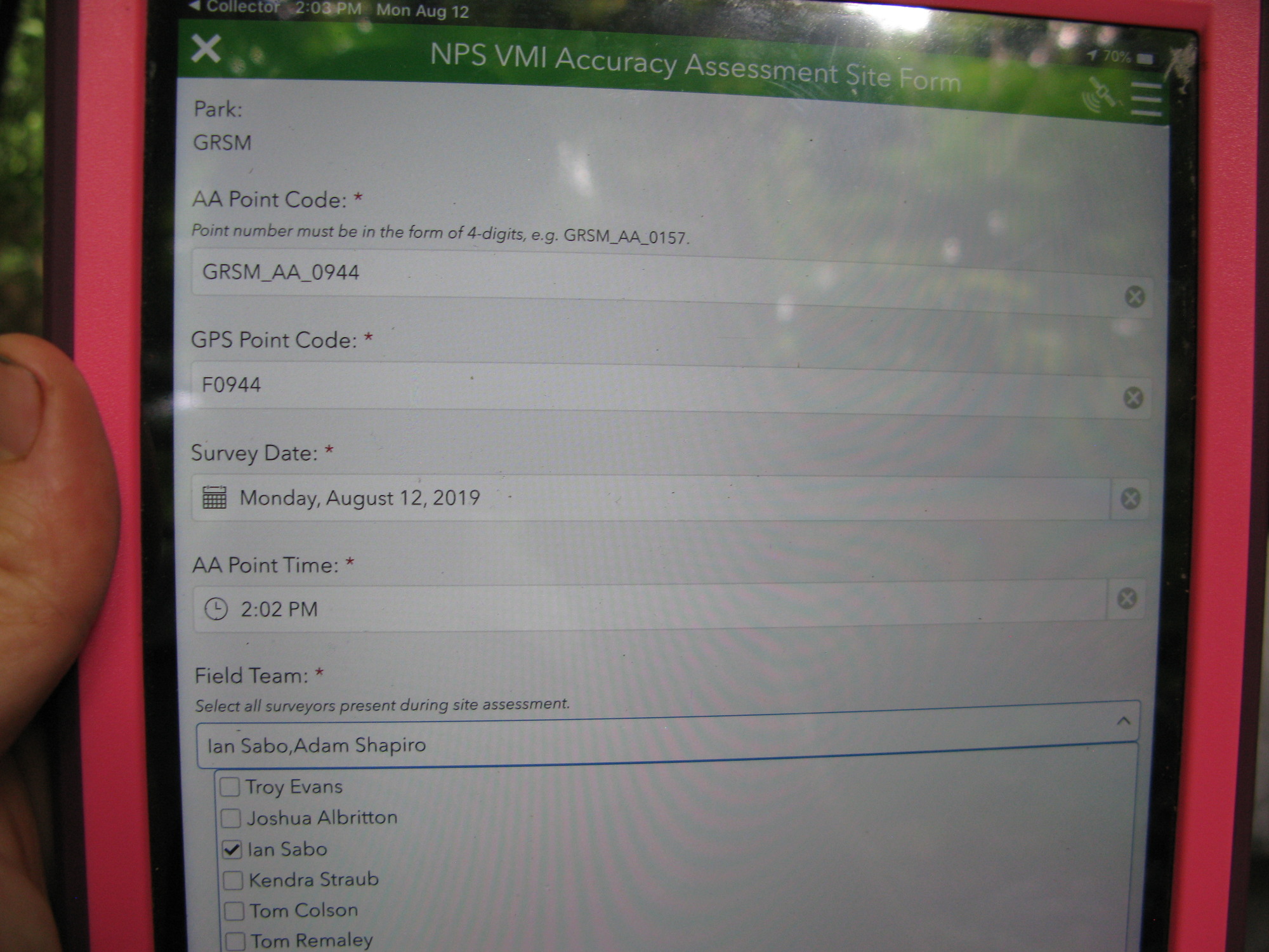 GRSM Accuracy Assessment. Plot Code: GRSM_AA_0944_1