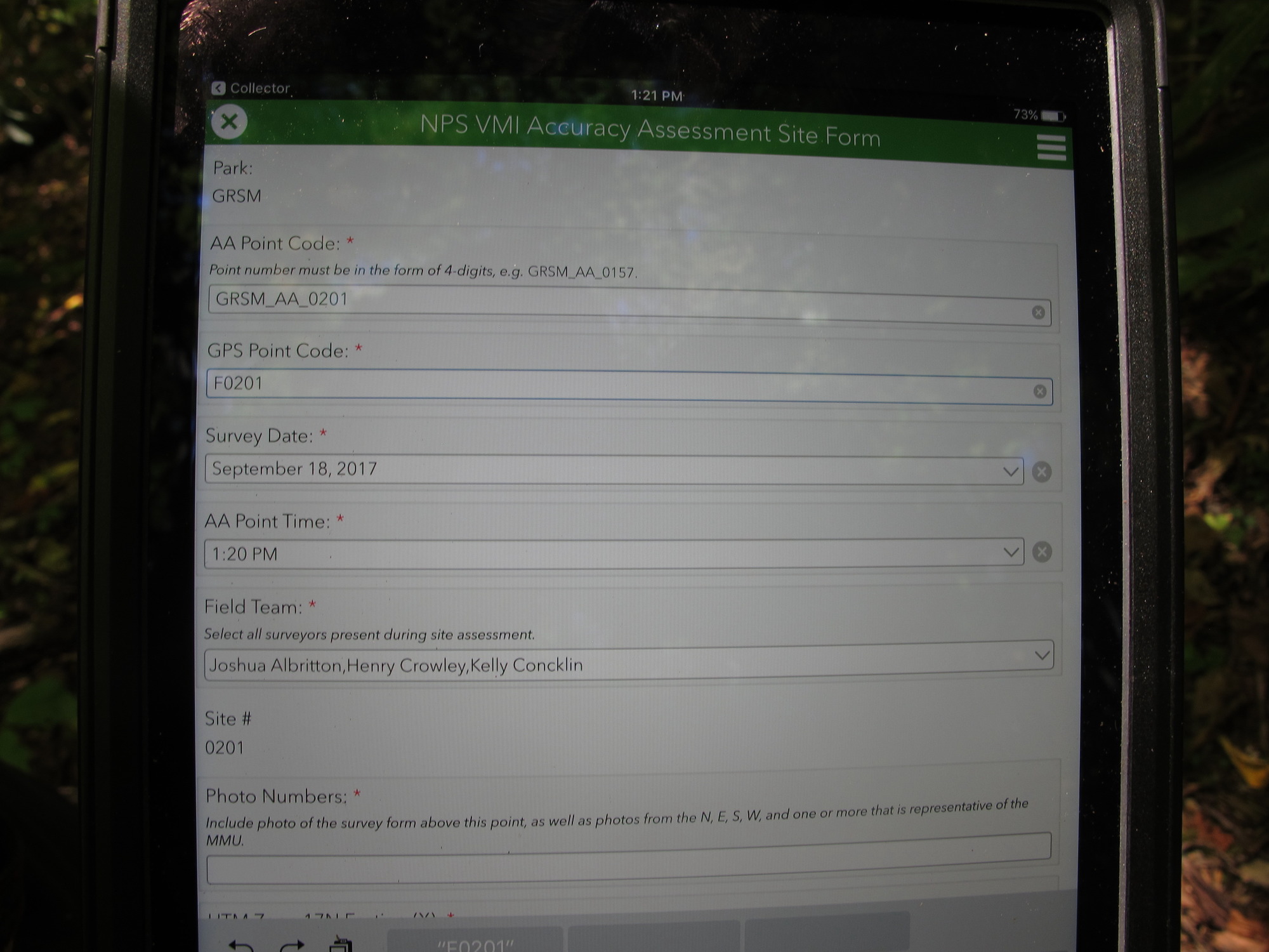 GRSM Accuracy Assessment. Plot Code: GRSM_AA_0201_1