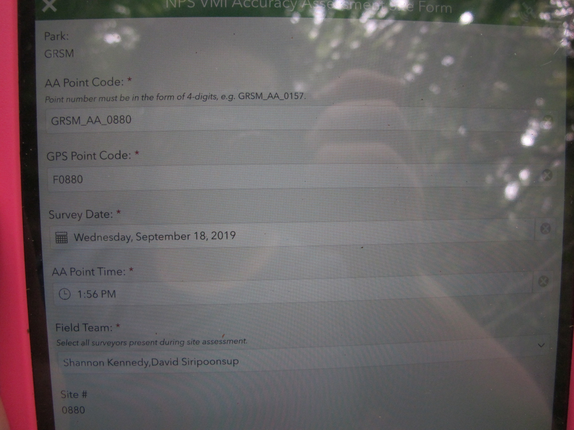 GRSM Accuracy Assessment. Plot Code: GRSM_AA_0880_1