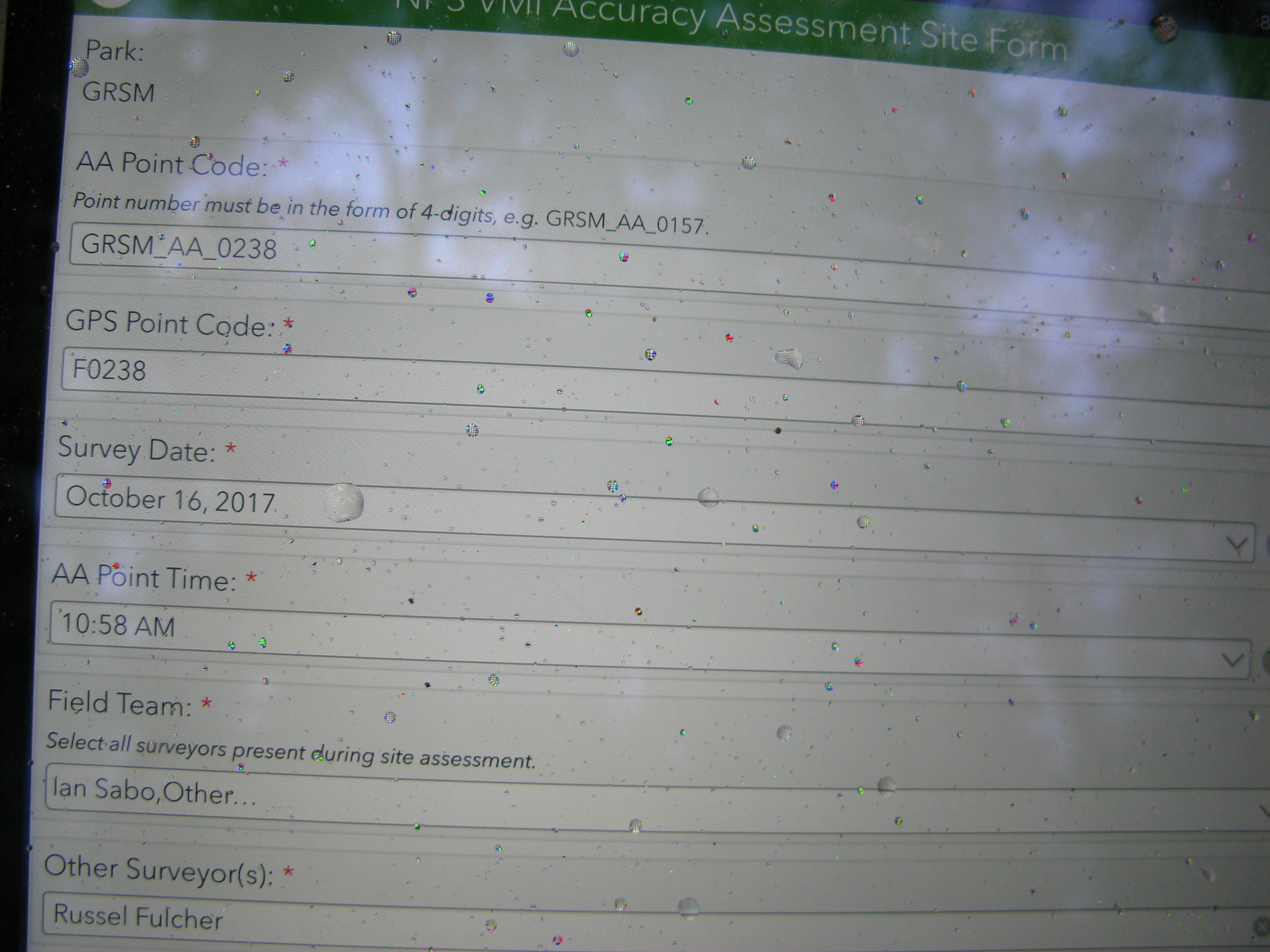 GRSM Accuracy Assessment. Plot Code: GRSM_AA_0238_1