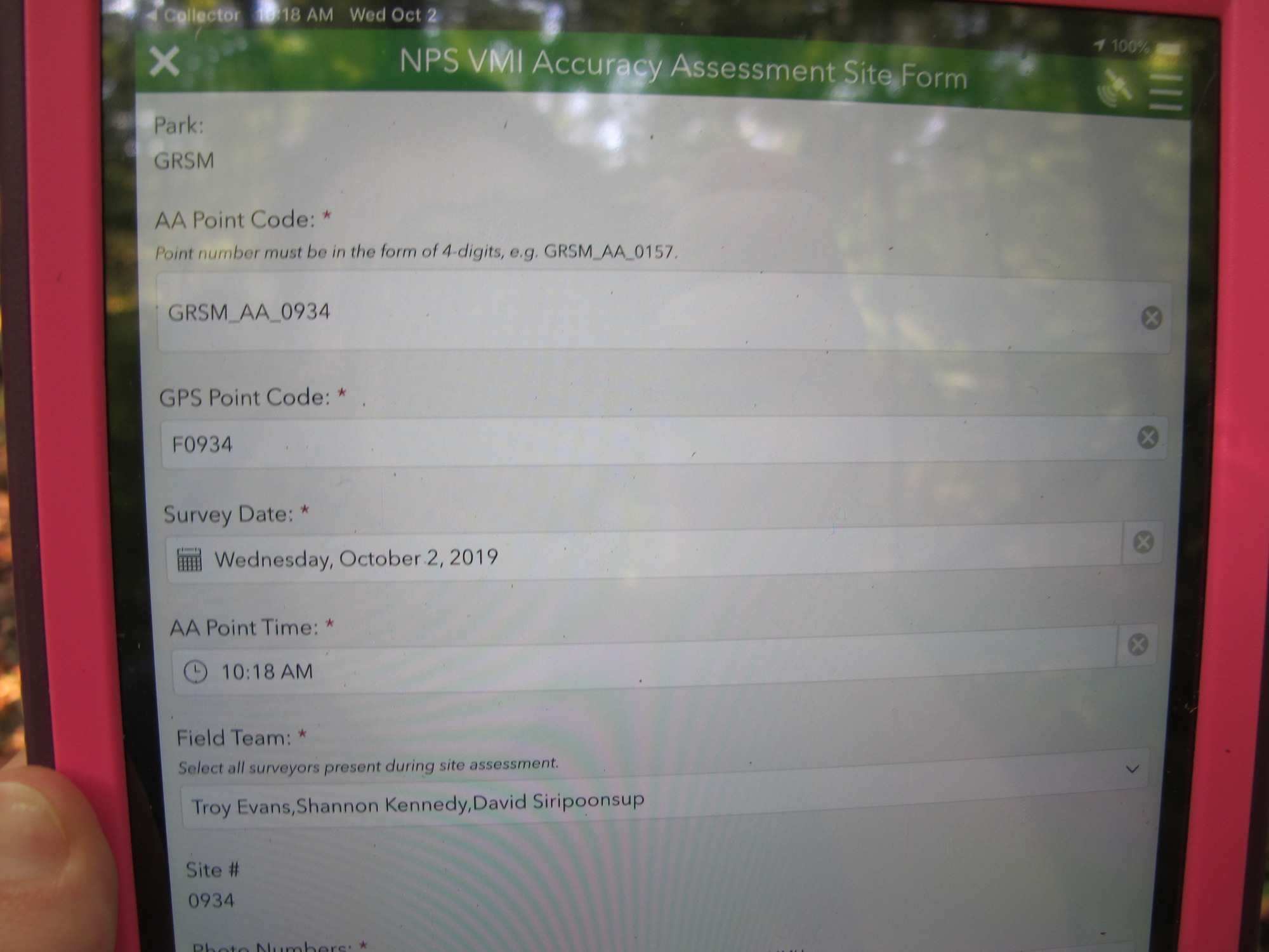 GRSM Accuracy Assessment. Plot Code: GRSM_AA_0934_1