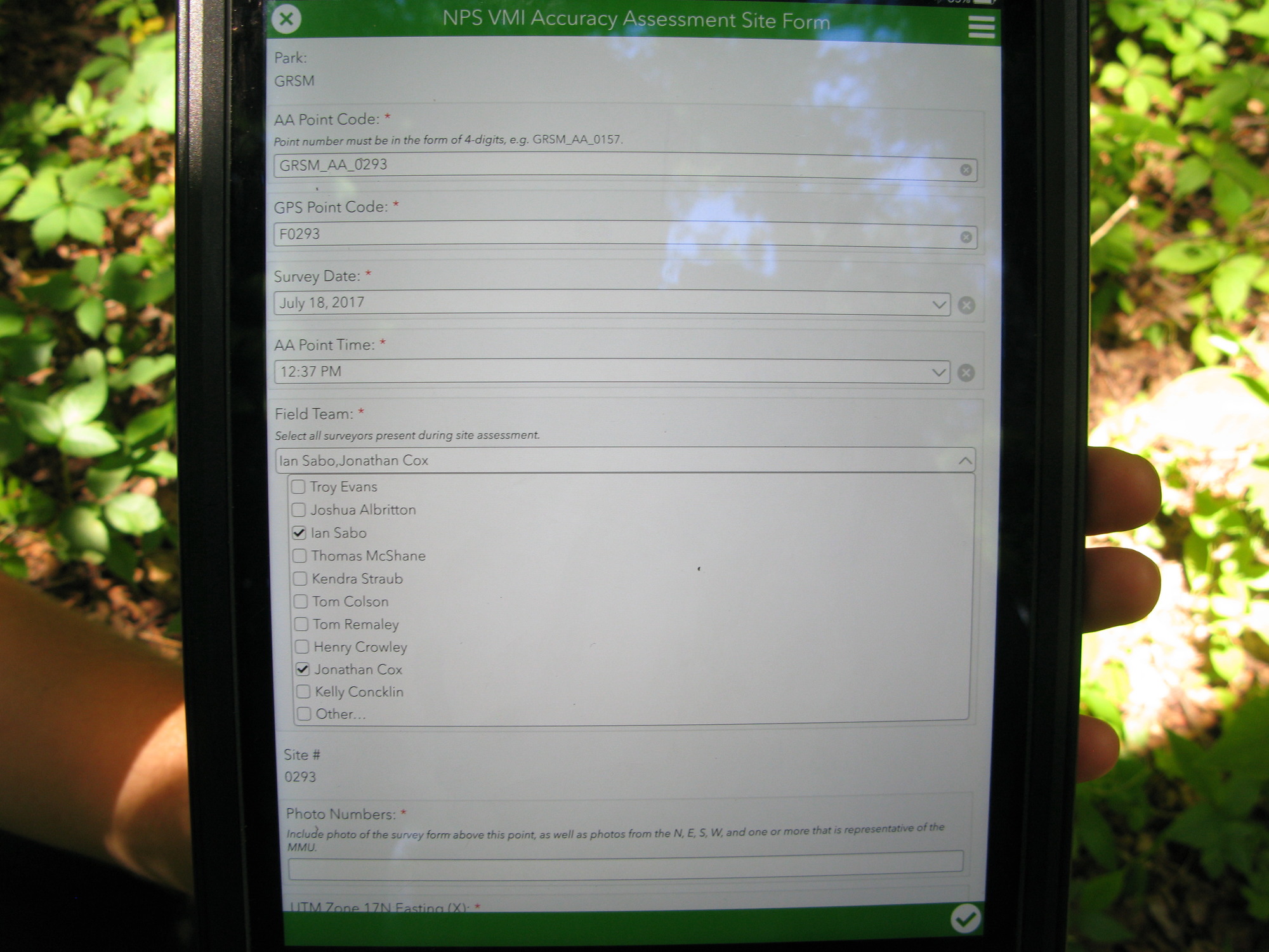 GRSM Accuracy Assessment. Plot Code: GRSM_AA_0293_1