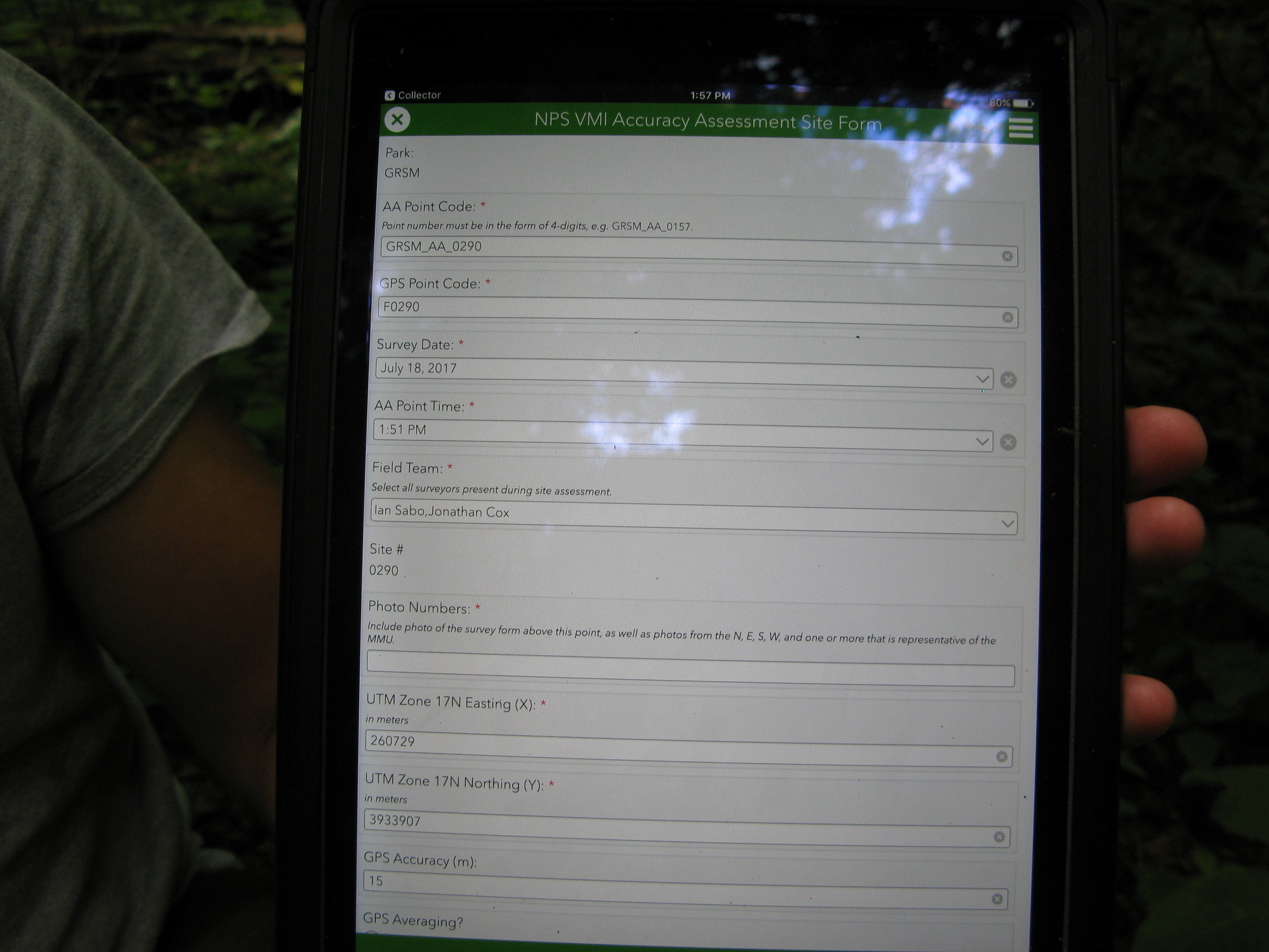 GRSM Accuracy Assessment. Plot Code: GRSM_AA_0290_1