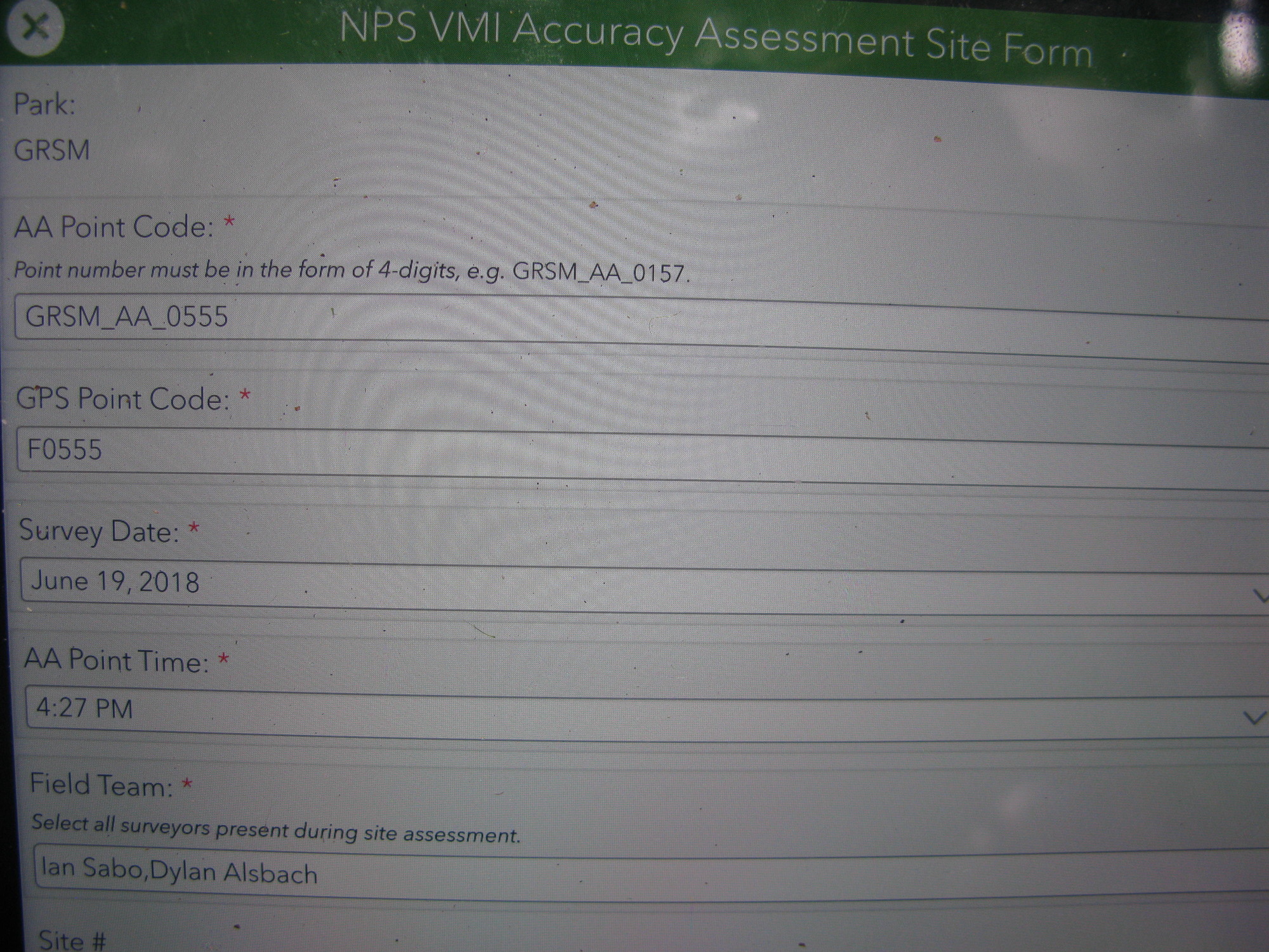 GRSM Accuracy Assessment. Plot Code: GRSM_AA_0555_1
