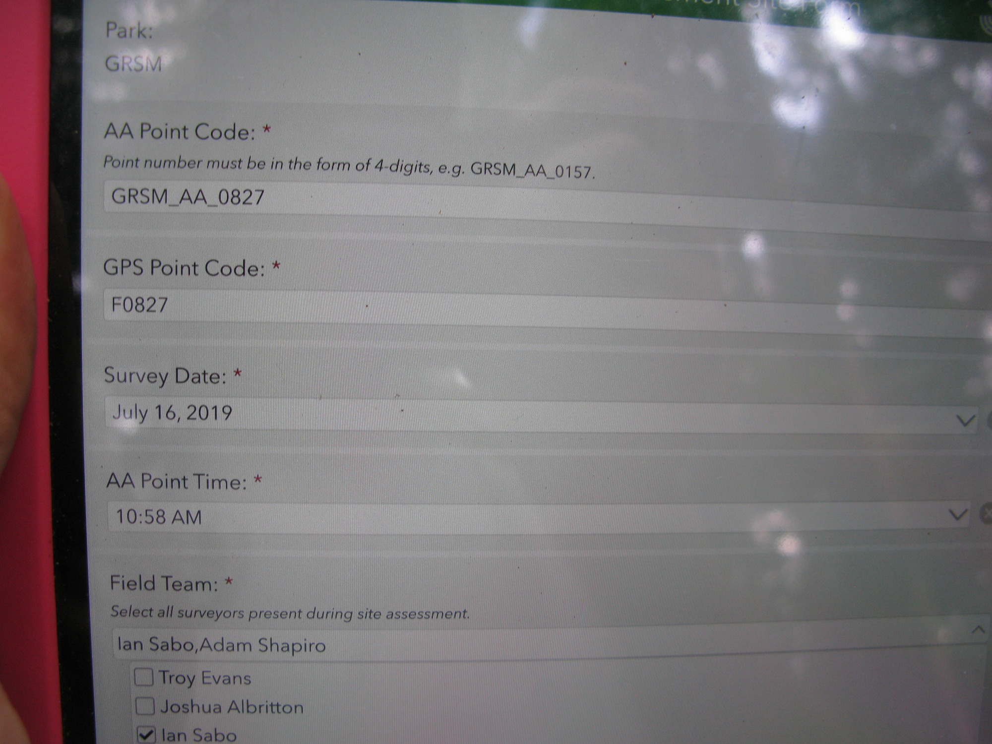 GRSM Accuracy Assessment. Plot Code: GRSM_AA_0827_1
