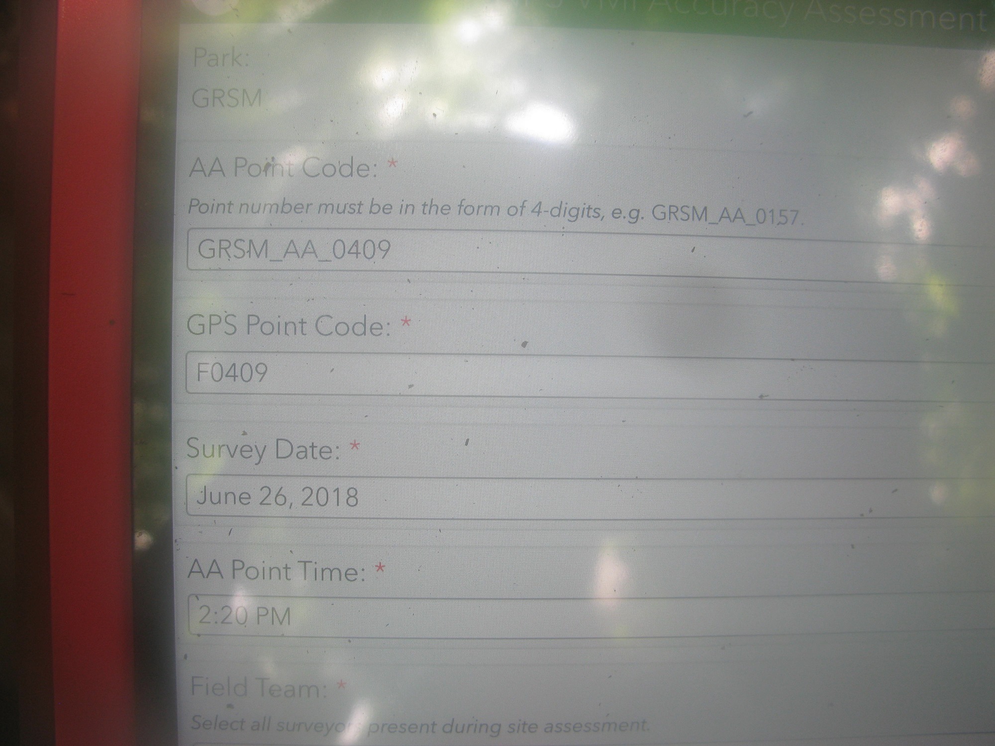 GRSM Accuracy Assessment. Plot Code: GRSM_AA_0409_1