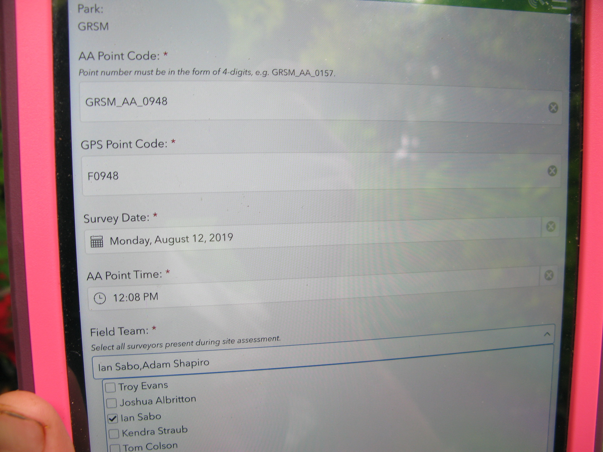 GRSM Accuracy Assessment. Plot Code: GRSM_AA_0948_1
