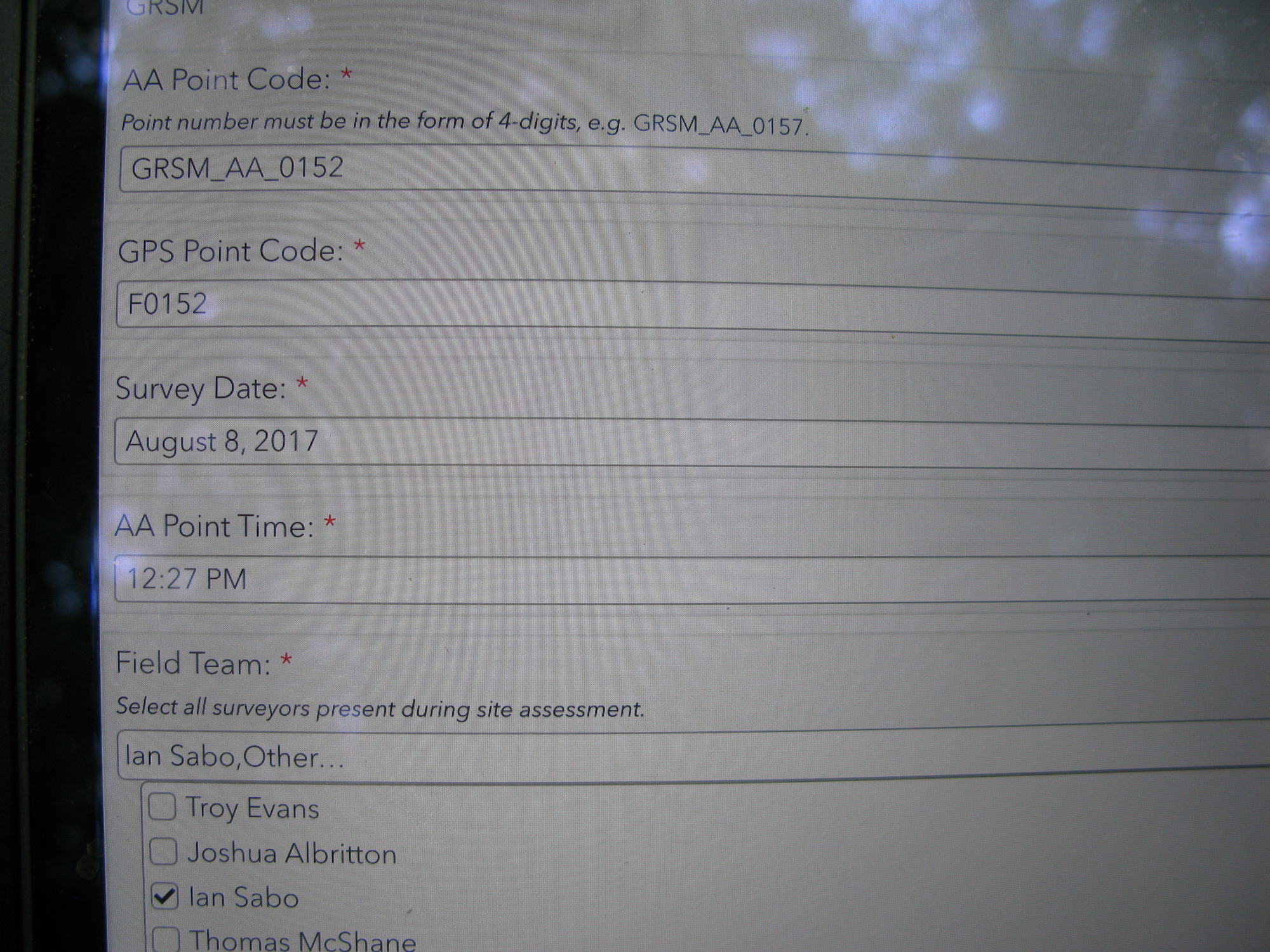 GRSM Accuracy Assessment. Plot Code: GRSM_AA_0152_1