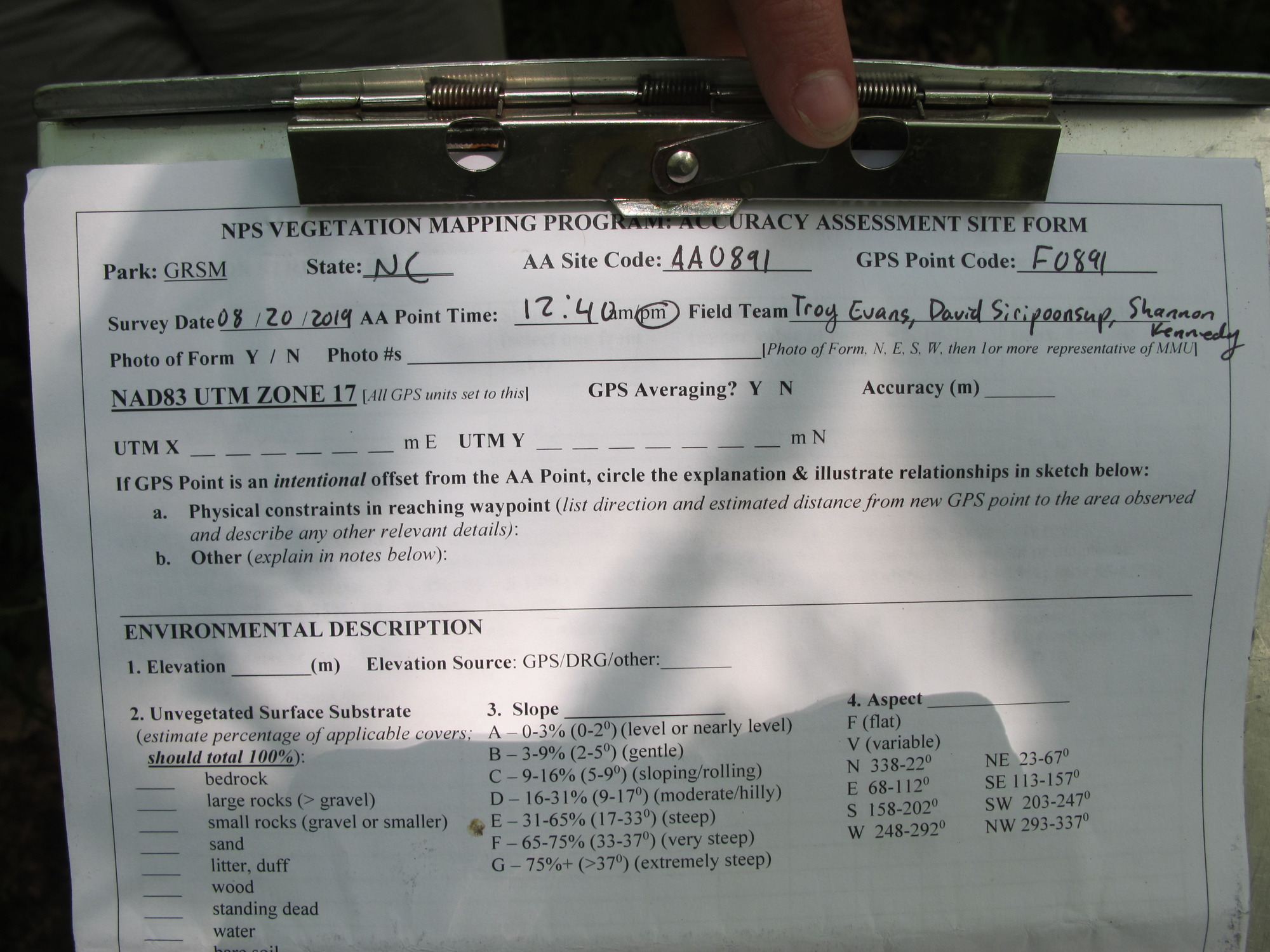 GRSM Accuracy Assessment. Plot Code: GRSM_AA_0891_1