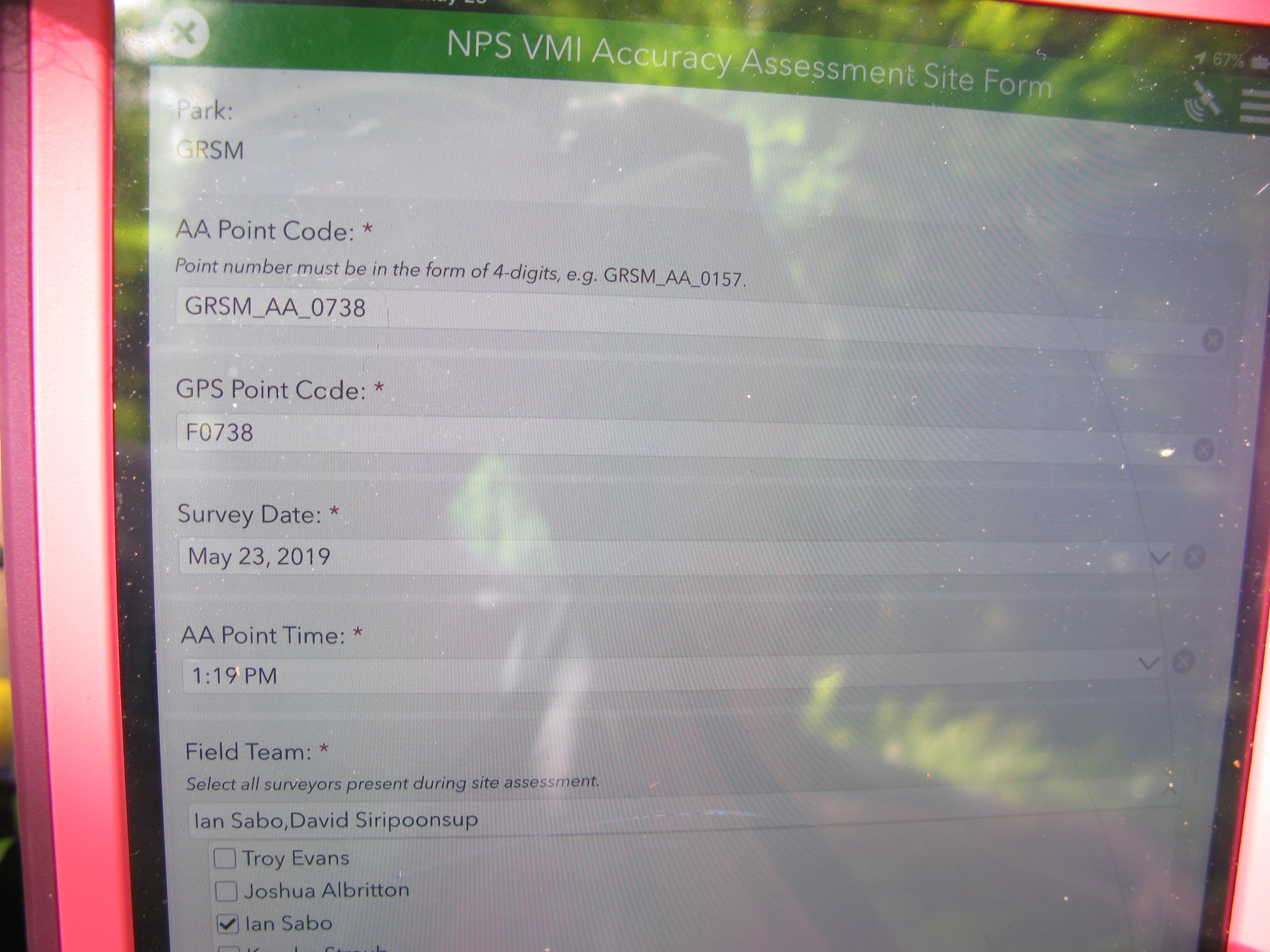 GRSM Accuracy Assessment. Plot Code: GRSM_AA_0738_1