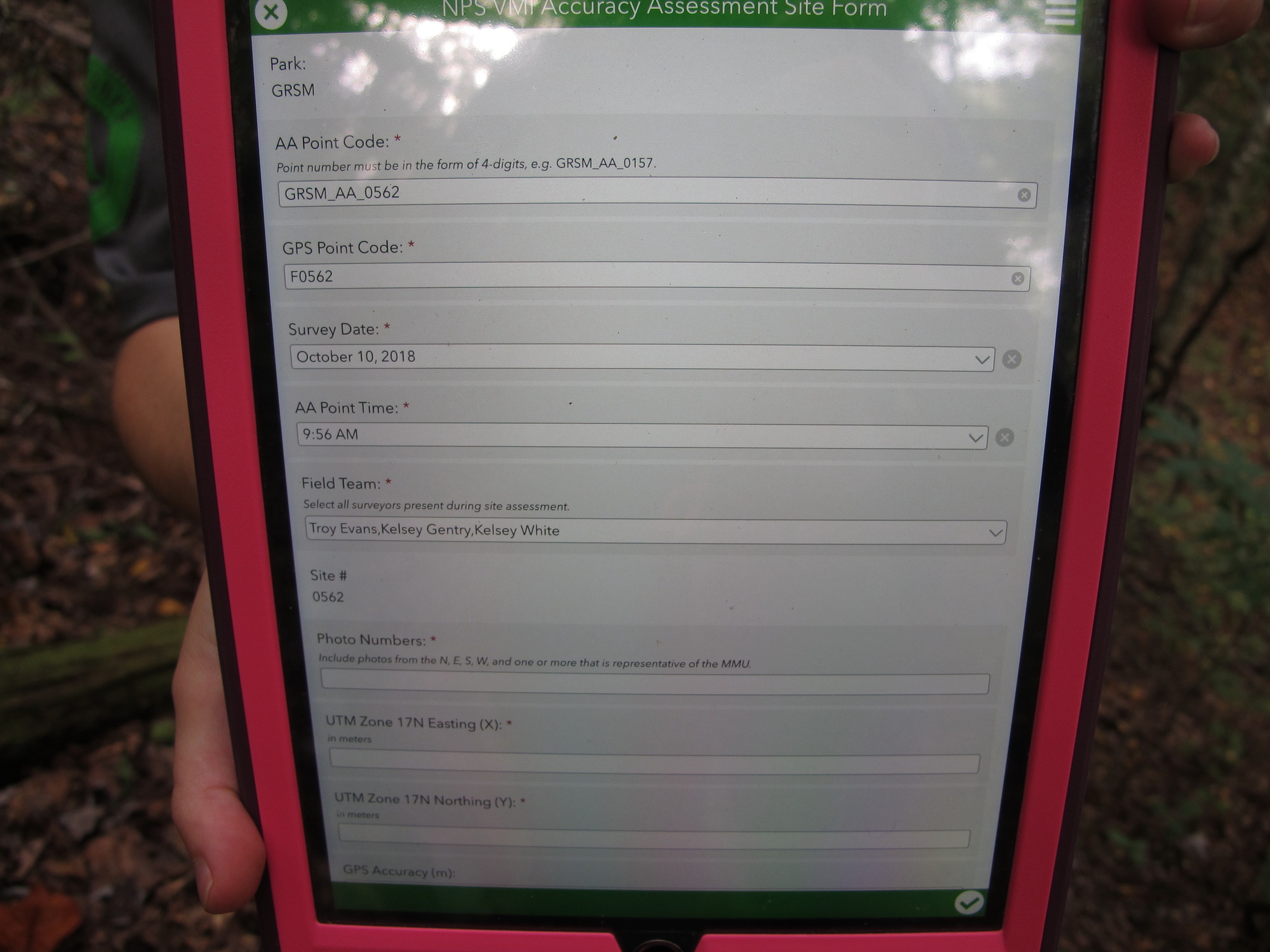 GRSM Accuracy Assessment. Plot Code: GRSM_AA_0562_1