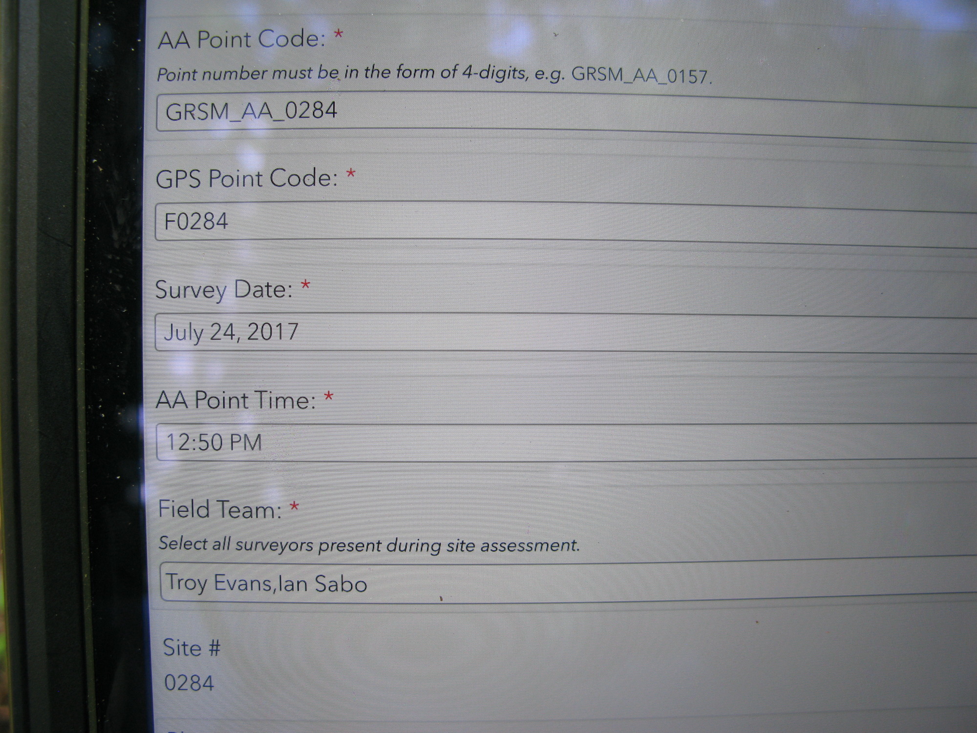 GRSM Accuracy Assessment. Plot Code: GRSM_AA_0284_1