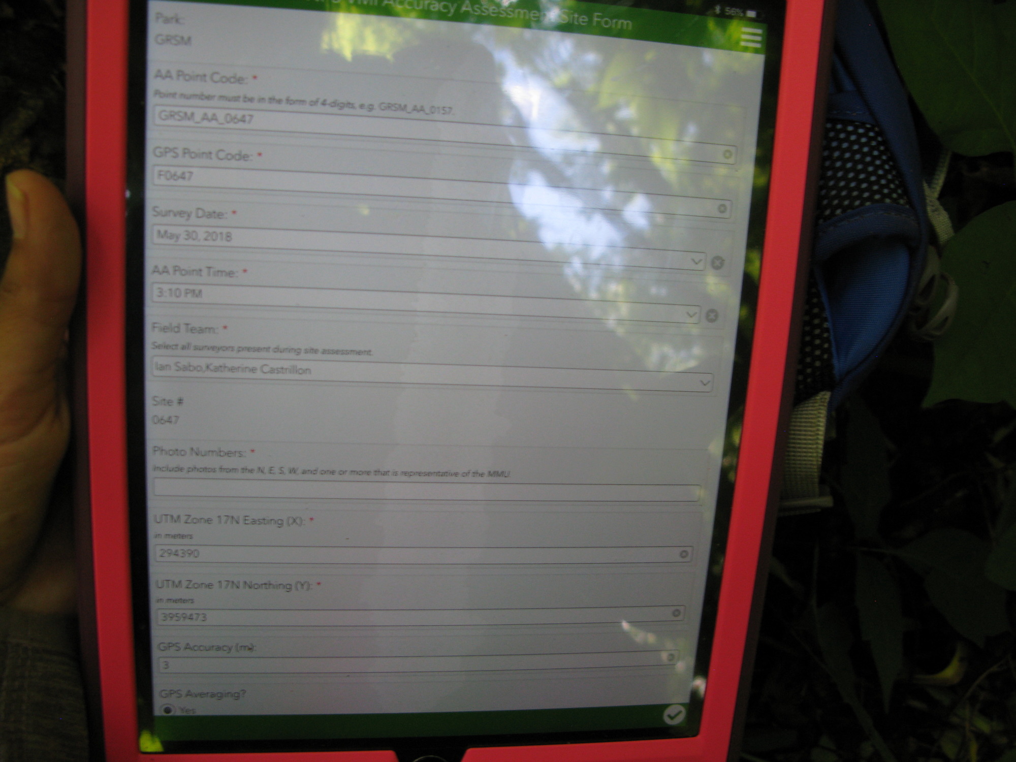 GRSM Accuracy Assessment. Plot Code: GRSM_AA_0647