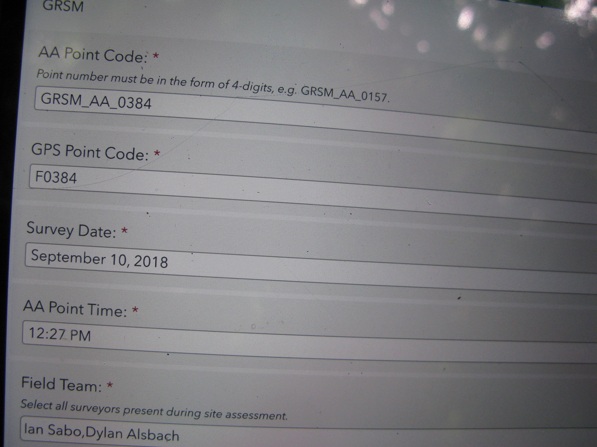 GRSM Accuracy Assessment. Plot Code: GRSM_AA_0384_1