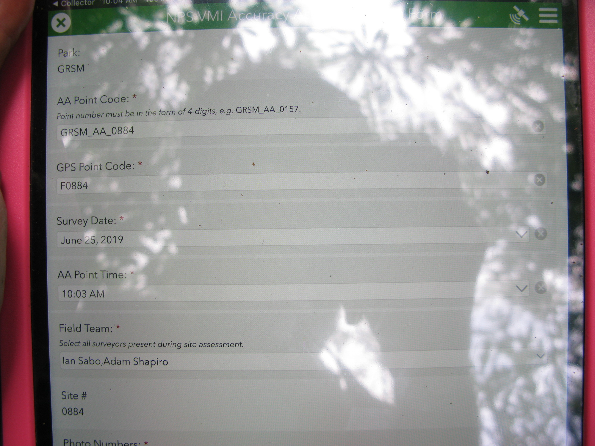 GRSM Accuracy Assessment. Plot Code: GRSM_AA_0884_1