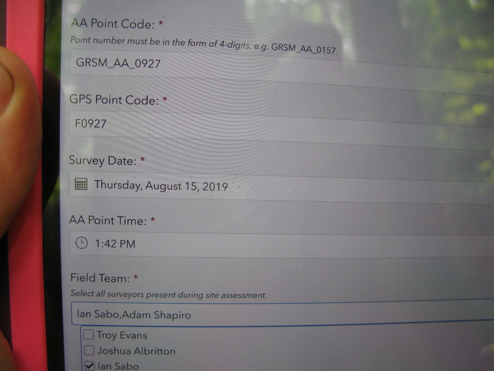 GRSM Accuracy Assessment. Plot Code: GRSM_AA_0927_1