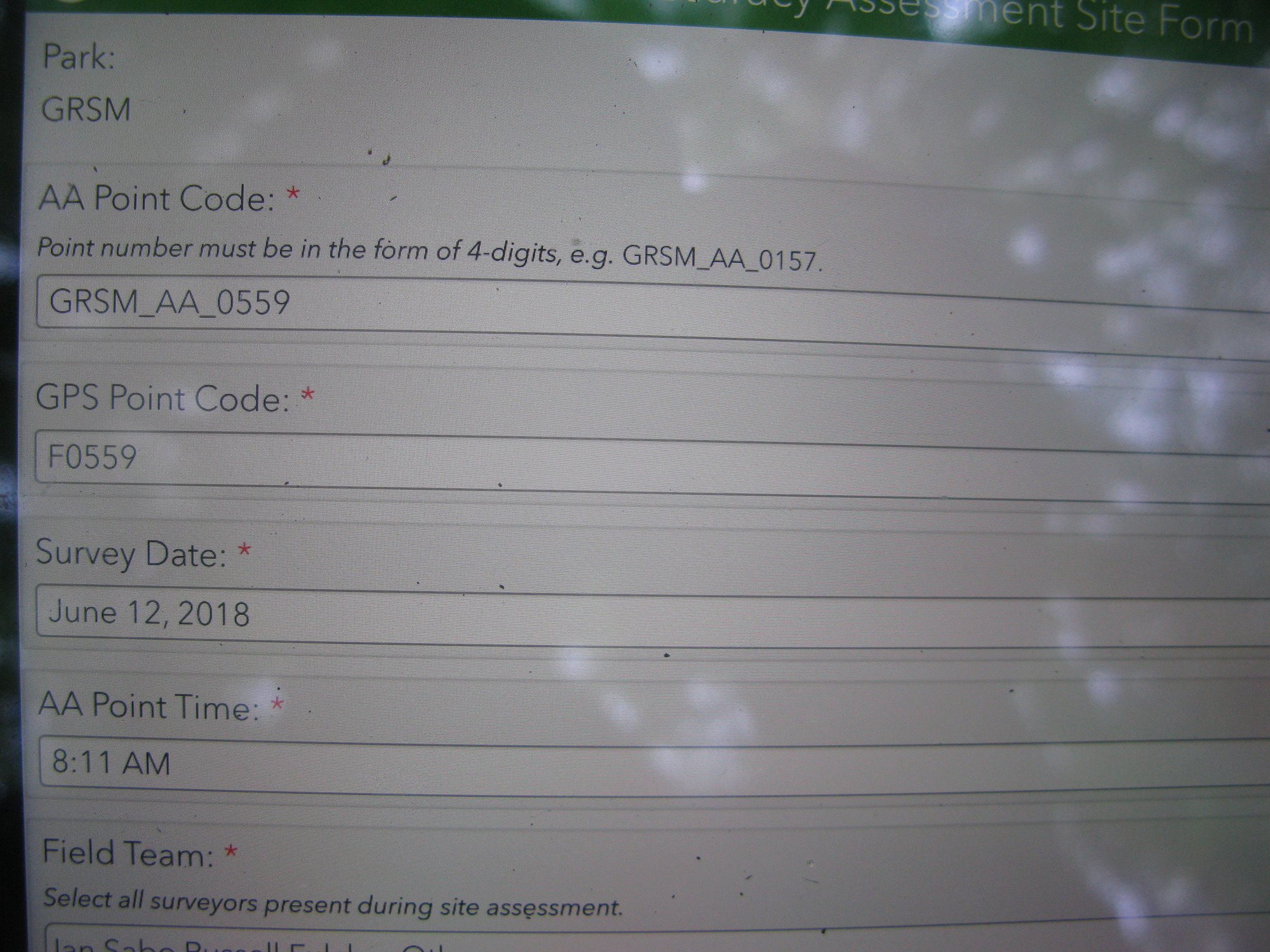GRSM Accuracy Assessment. Plot Code: GRSM_AA_0559_1