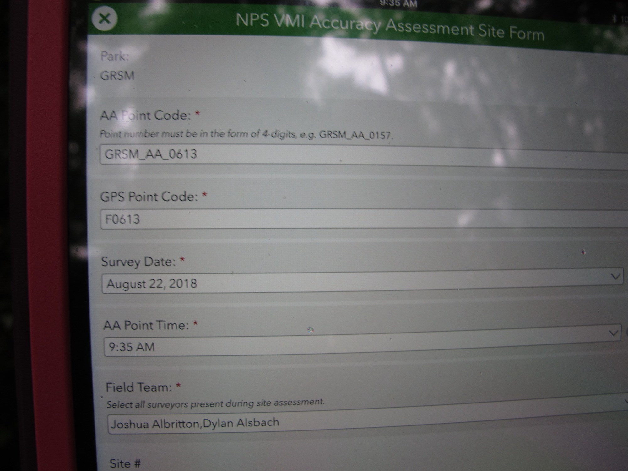 GRSM Accuracy Assessment. Plot Code: GRSM_AA_0613_1