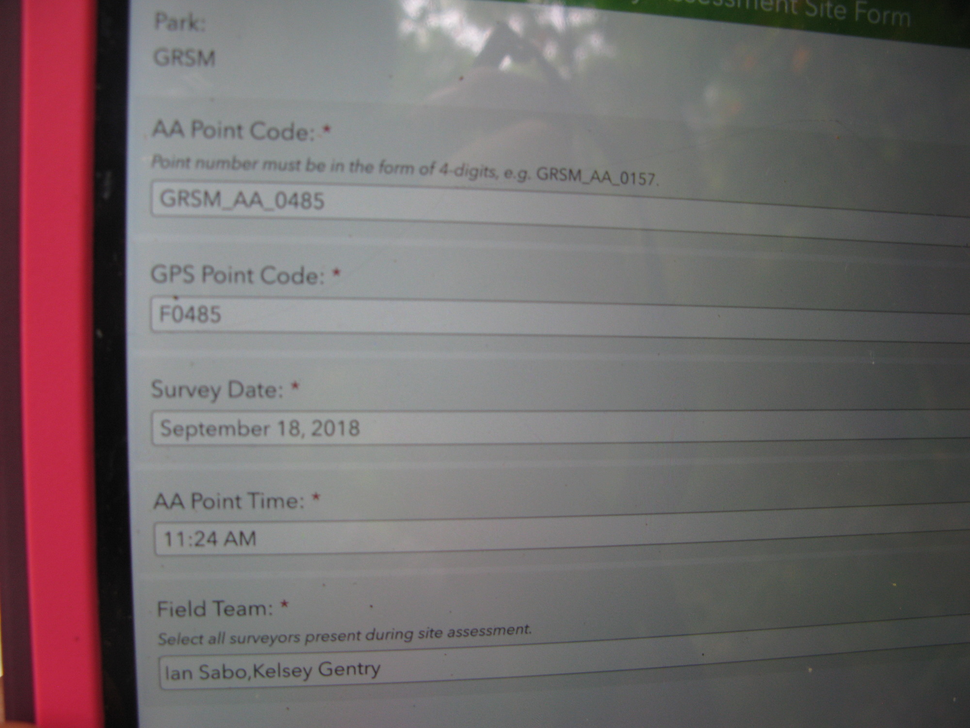 GRSM Accuracy Assessment. Plot Code: GRSM_AA_0485_1