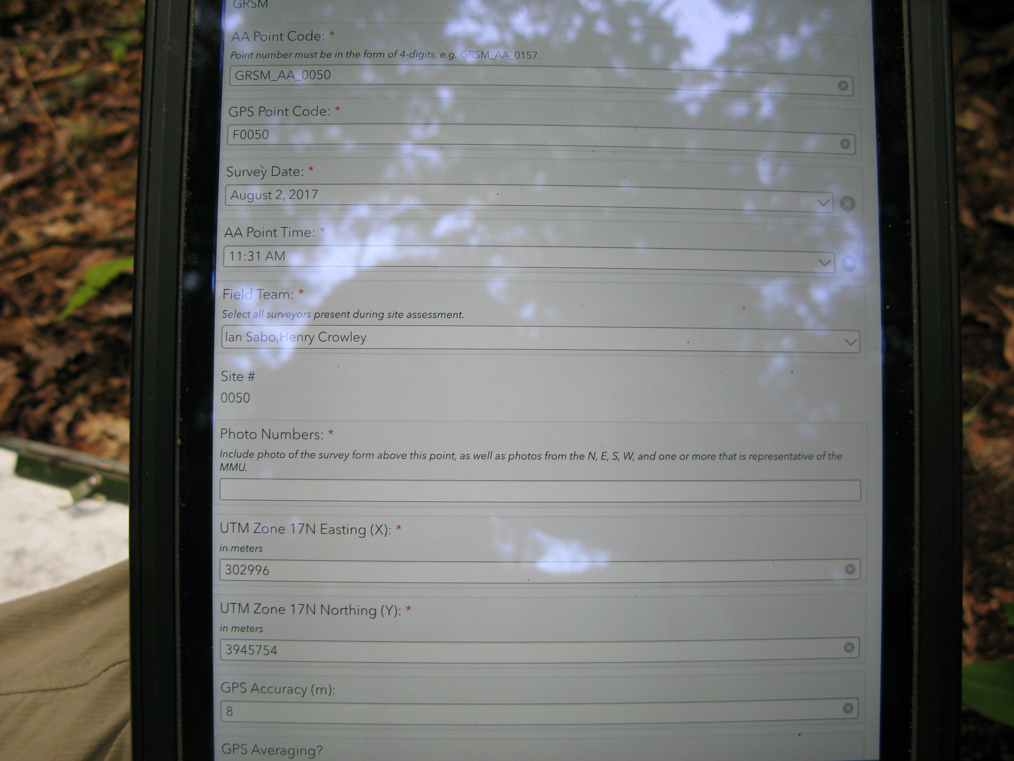 GRSM Accuracy Assessment. Plot Code: GRSM_AA_0050_1