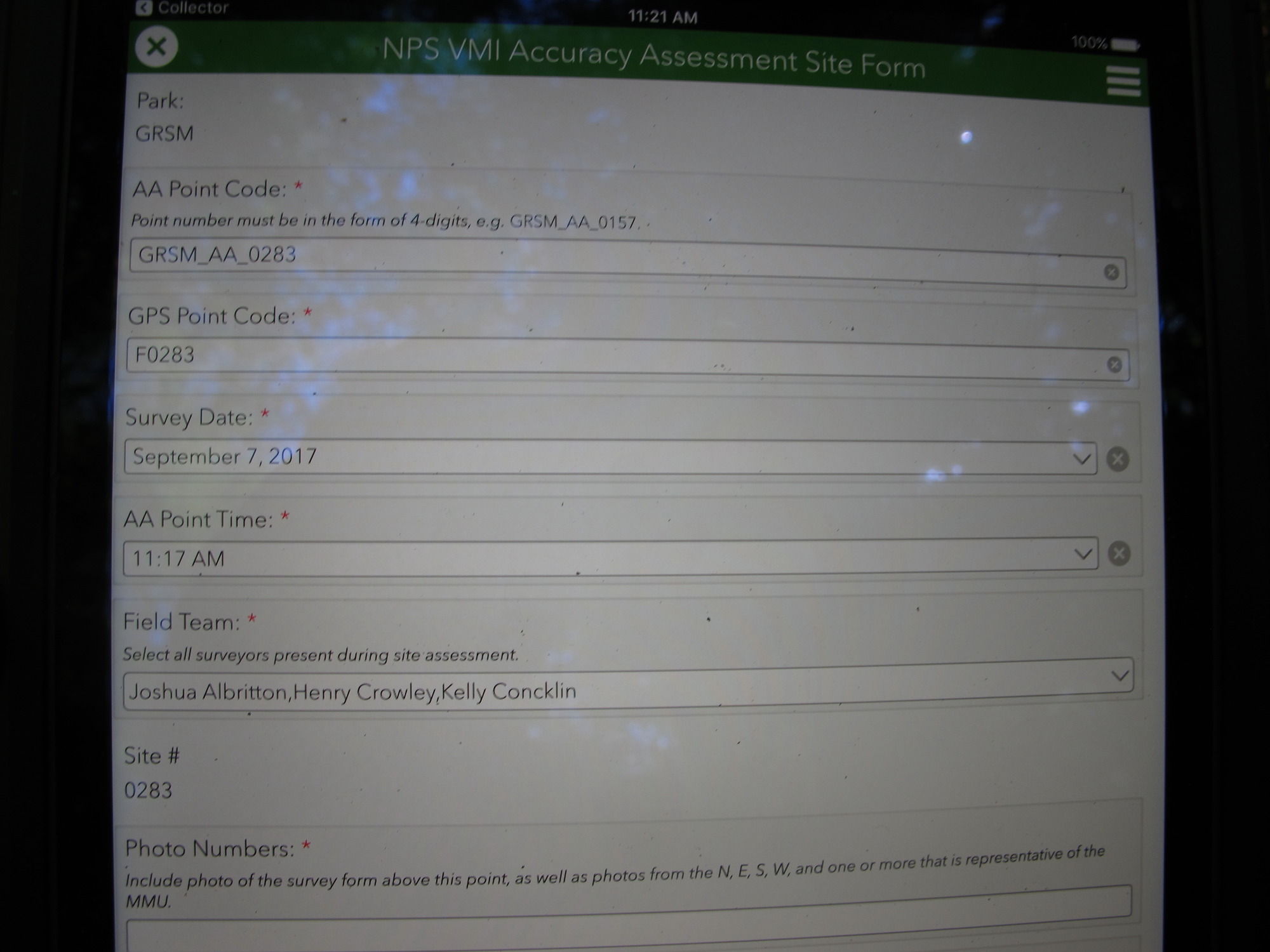 GRSM Accuracy Assessment. Plot Code: GRSM_AA_0283_1