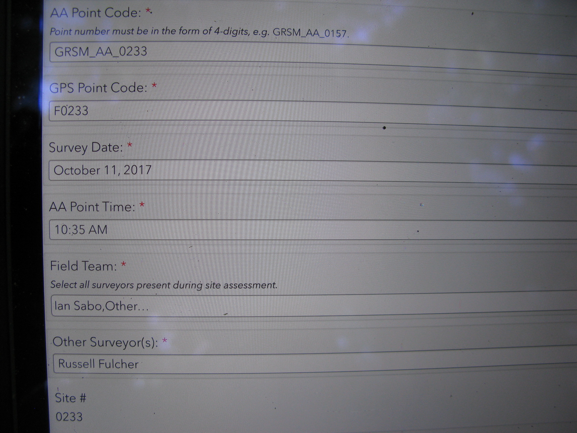 GRSM Accuracy Assessment. Plot Code: GRSM_AA_0233_1