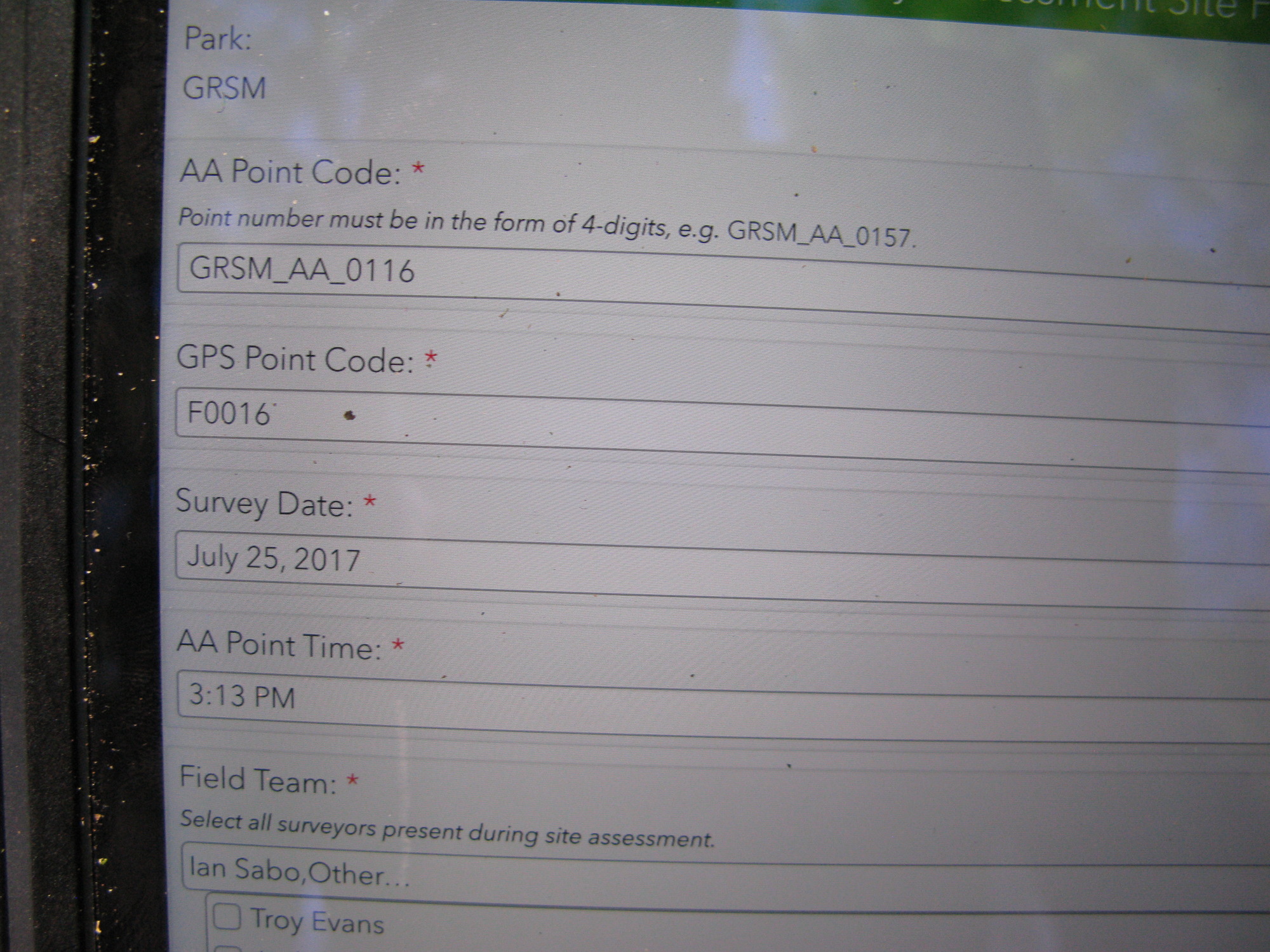 GRSM Accuracy Assessment. Plot Code: GRSM_AA_0116_1