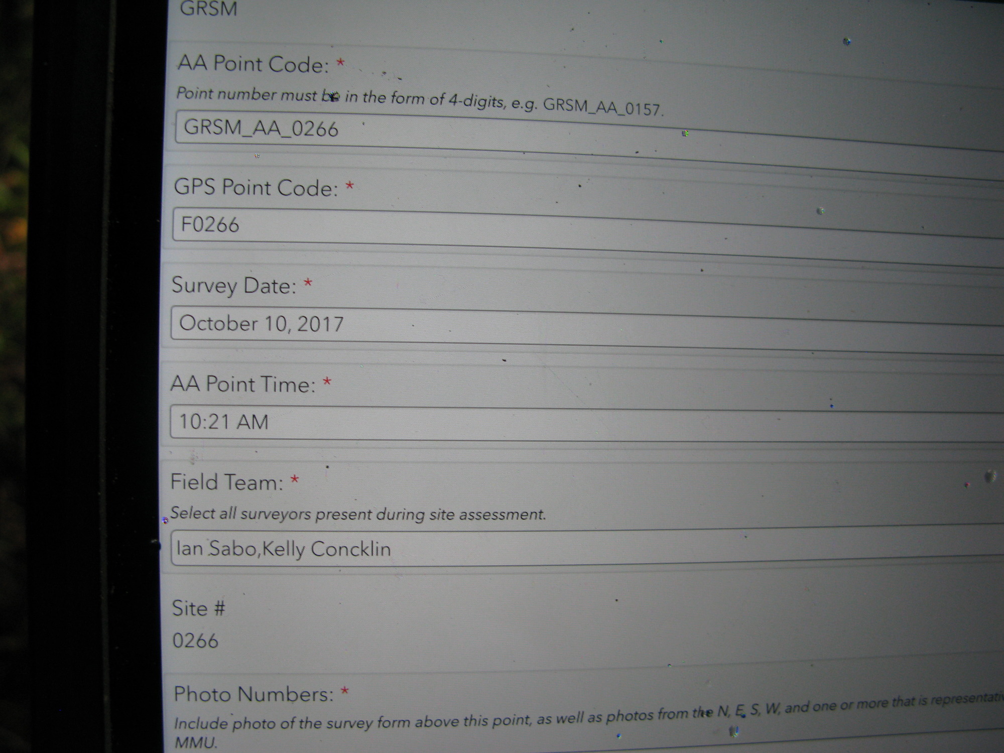 GRSM Accuracy Assessment. Plot Code: GRSM_AA_0266_1