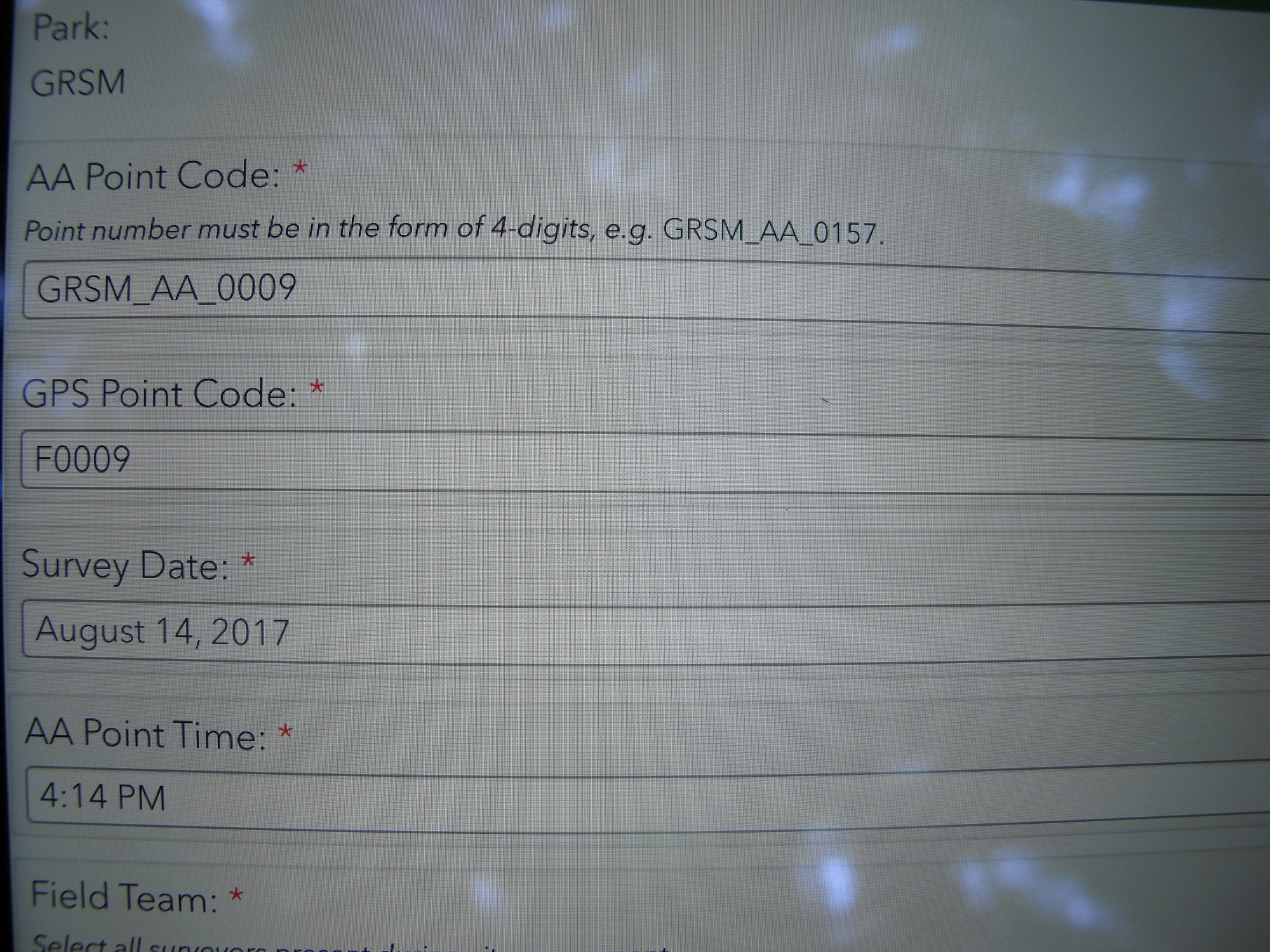 GRSM Accuracy Assessment. Plot Code: GRSM_AA_0009_1