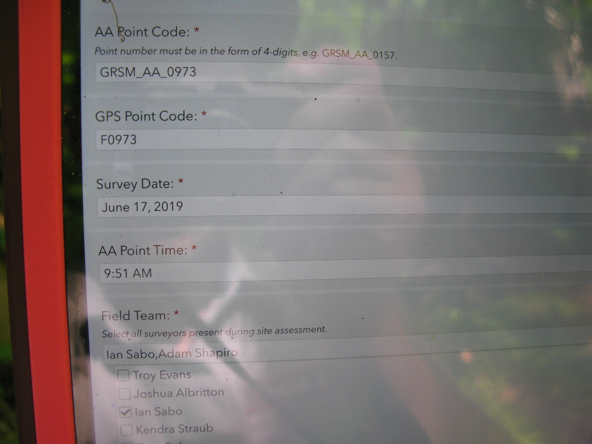 GRSM Accuracy Assessment. Plot Code: GRSM_AA_0973_1