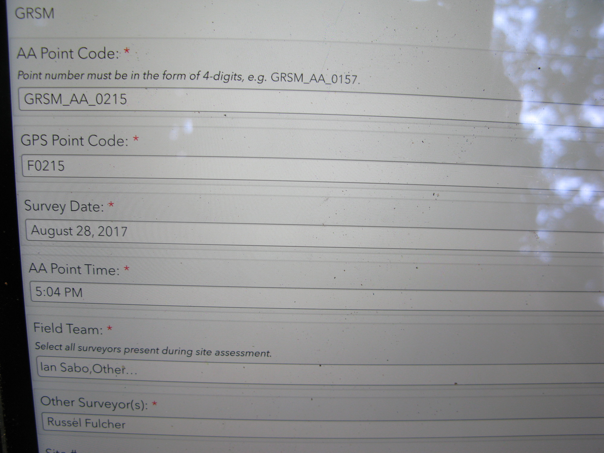 GRSM Accuracy Assessment. Plot Code: GRSM_AA_0215_1