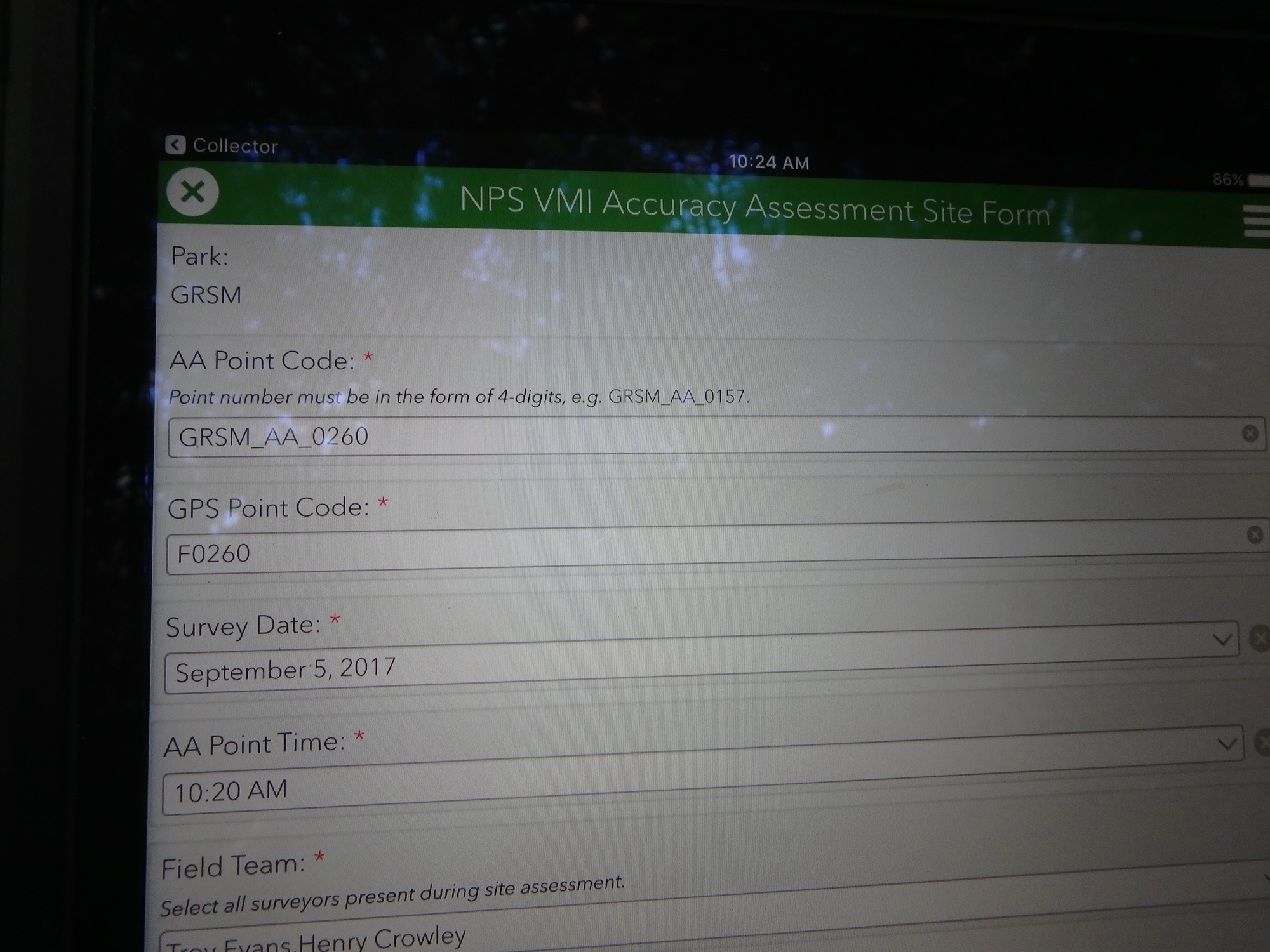 GRSM Accuracy Assessment. Plot Code: GRSM_AA_0260_1