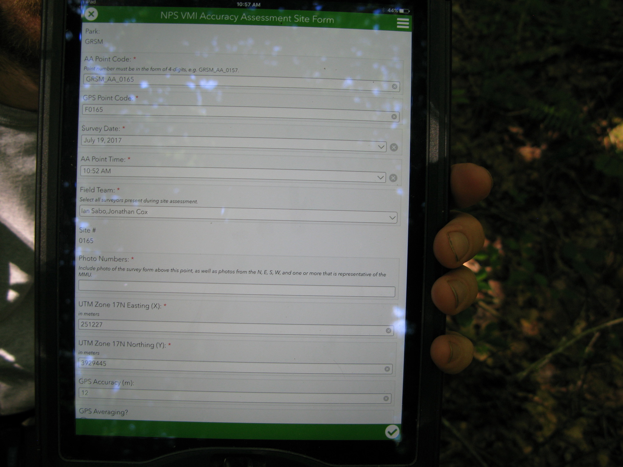GRSM Accuracy Assessment. Plot Code: GRSM_AA_0165_1
