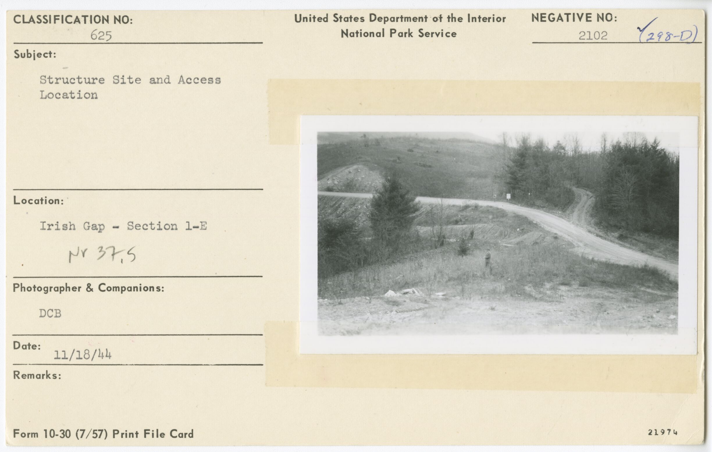 Structure site and access location at Irish Gap