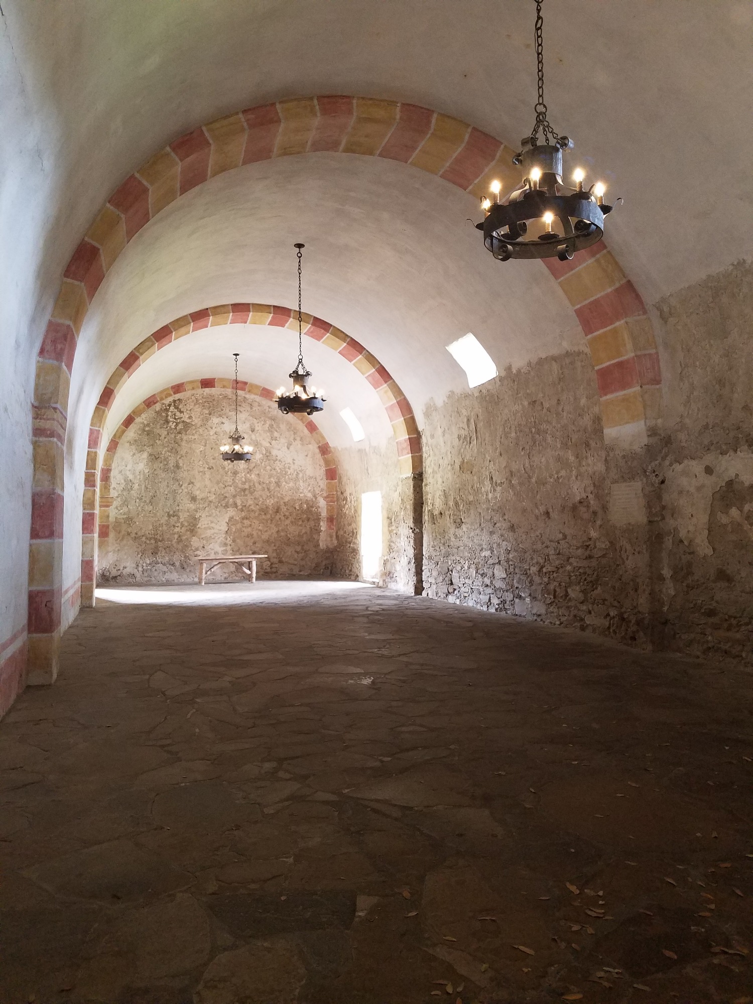 Big empty room that was a granary during the Spanish colonial mission era. 