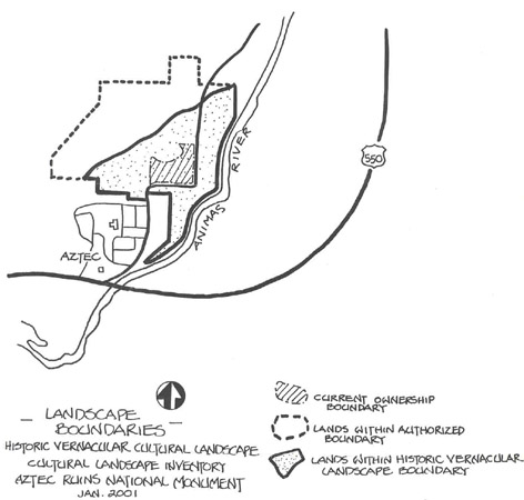 A site plan depicts boundaries, ownership, and major waterways of the landscape.