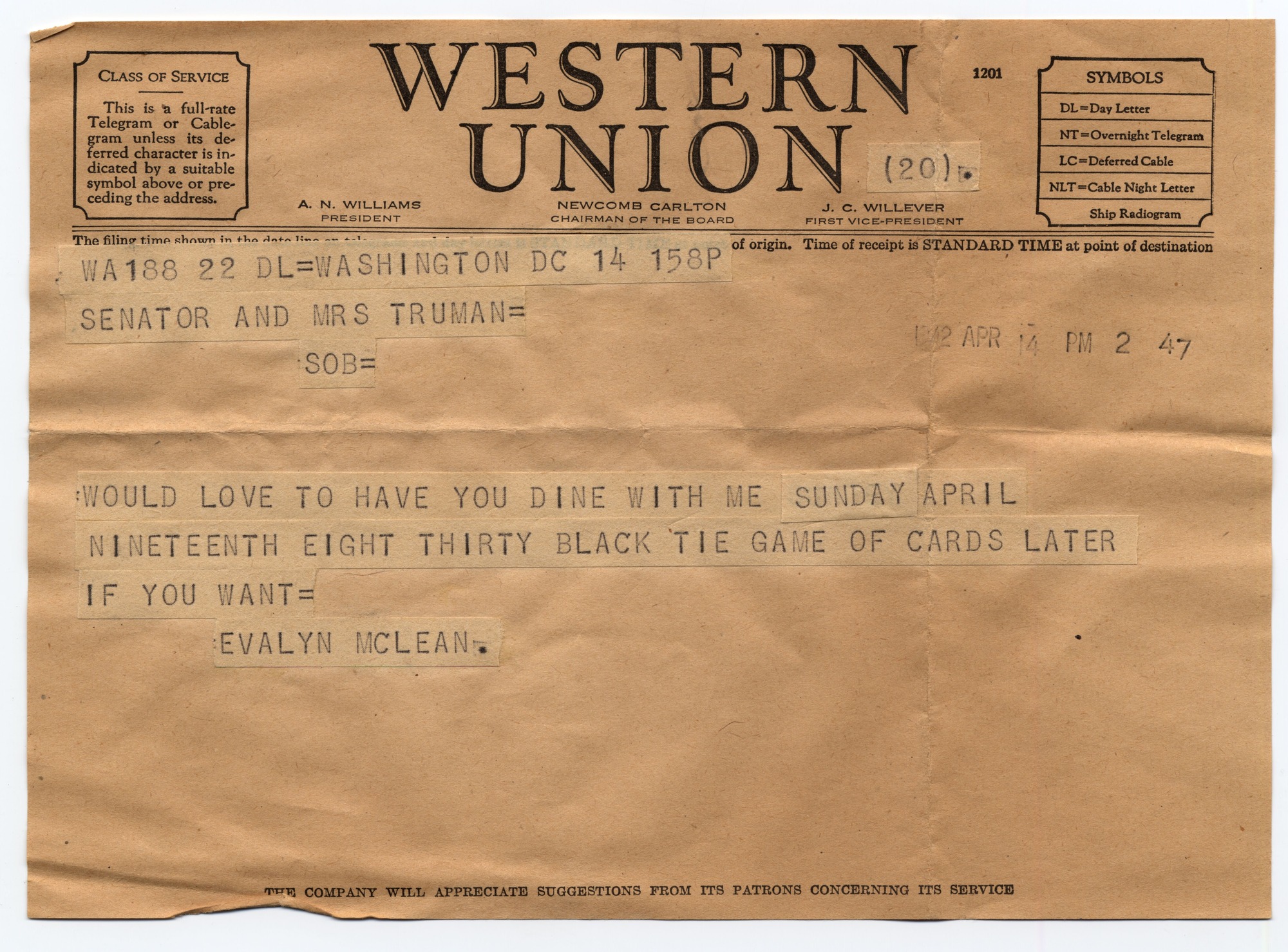 A telegram from Western Union.