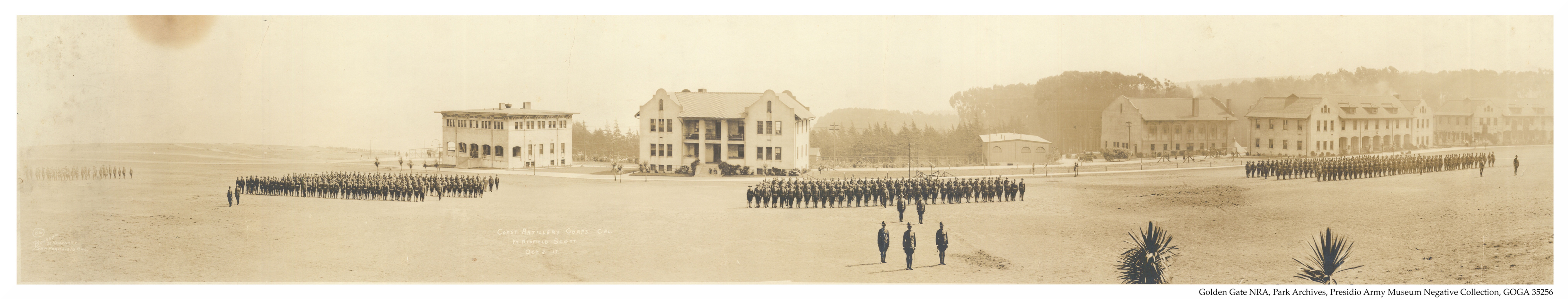Review of the coast artillery corps in 1917 at Fort Winfield Scott in the Presidio of San Francisco 