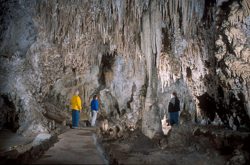 Visitors walk through room filled with formations