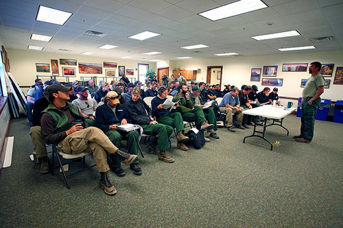 NPS firefighter training classroom full of trainees