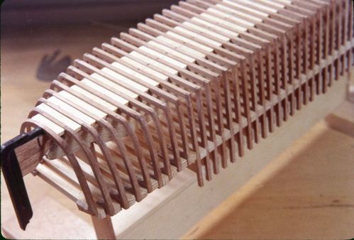 Workshop, tools, and the hull construction of the model of Kathleen (built 1901; spritsail barge), 1968 March-1973 March