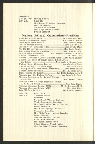 National Council of Negro Women, Programs, Press Releases, Lists, 1949