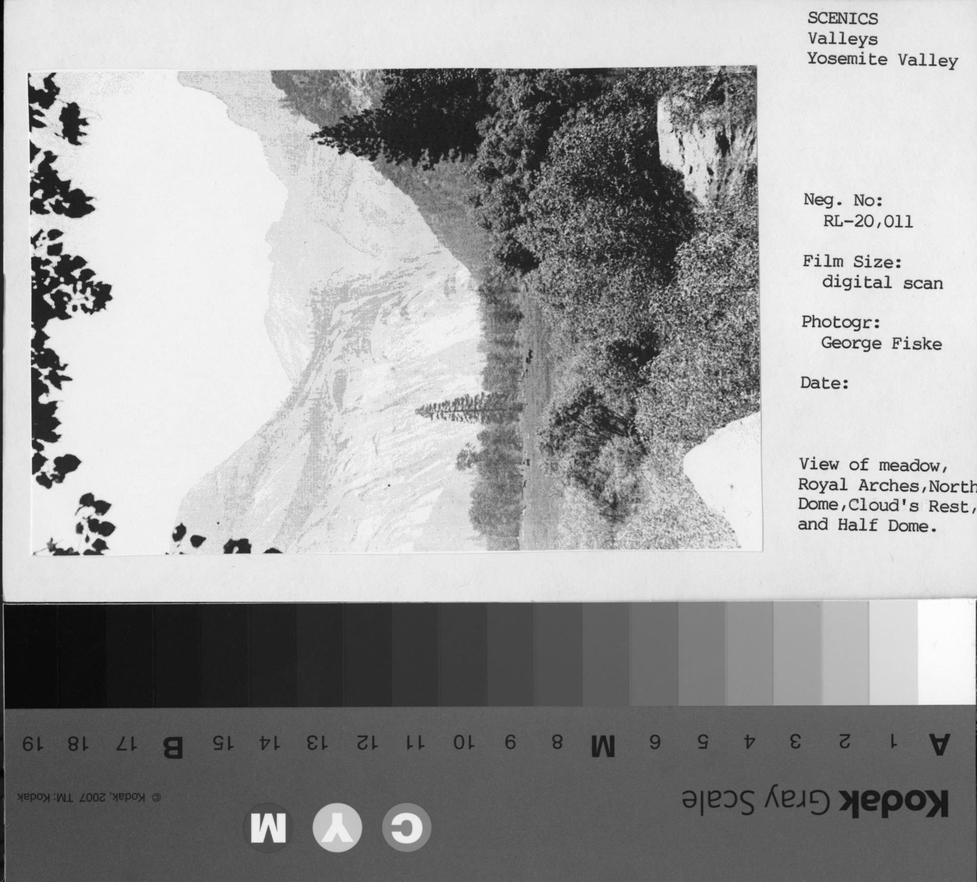 View of meadow, Royal Arches, North Dome, Cloud's Rest, and Half Dome.