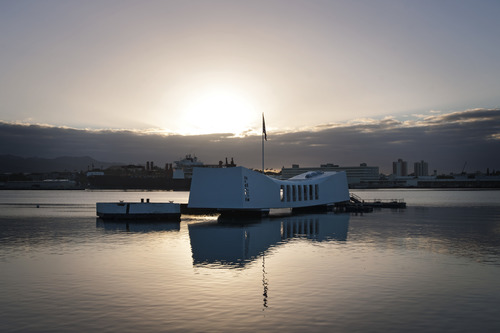 USS Arizona Memorial at sunset